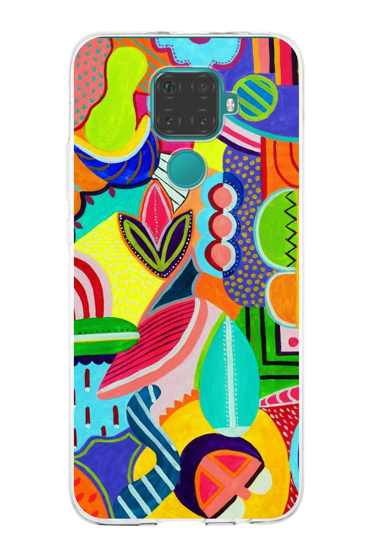 Huawei Mate 30 Lite ile Uyumlu 1mm Slim Fit Retro Colors 6 Baskılı Şeffaf Kılıf