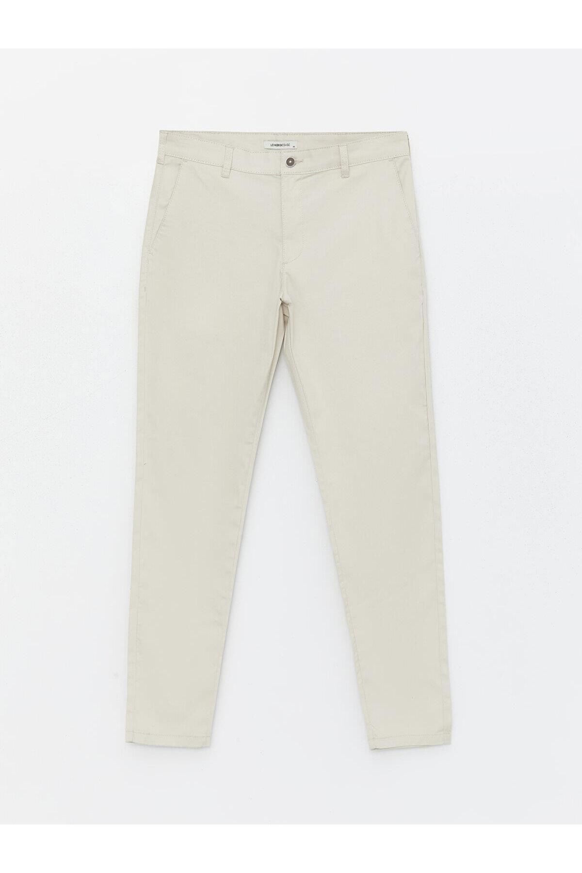 LC Waikiki-Ανδρικό παντελόνι Chino LCWAIKIKI Classic ανοιχτό μπεζ στενή εφαρμογή Gabardine 5