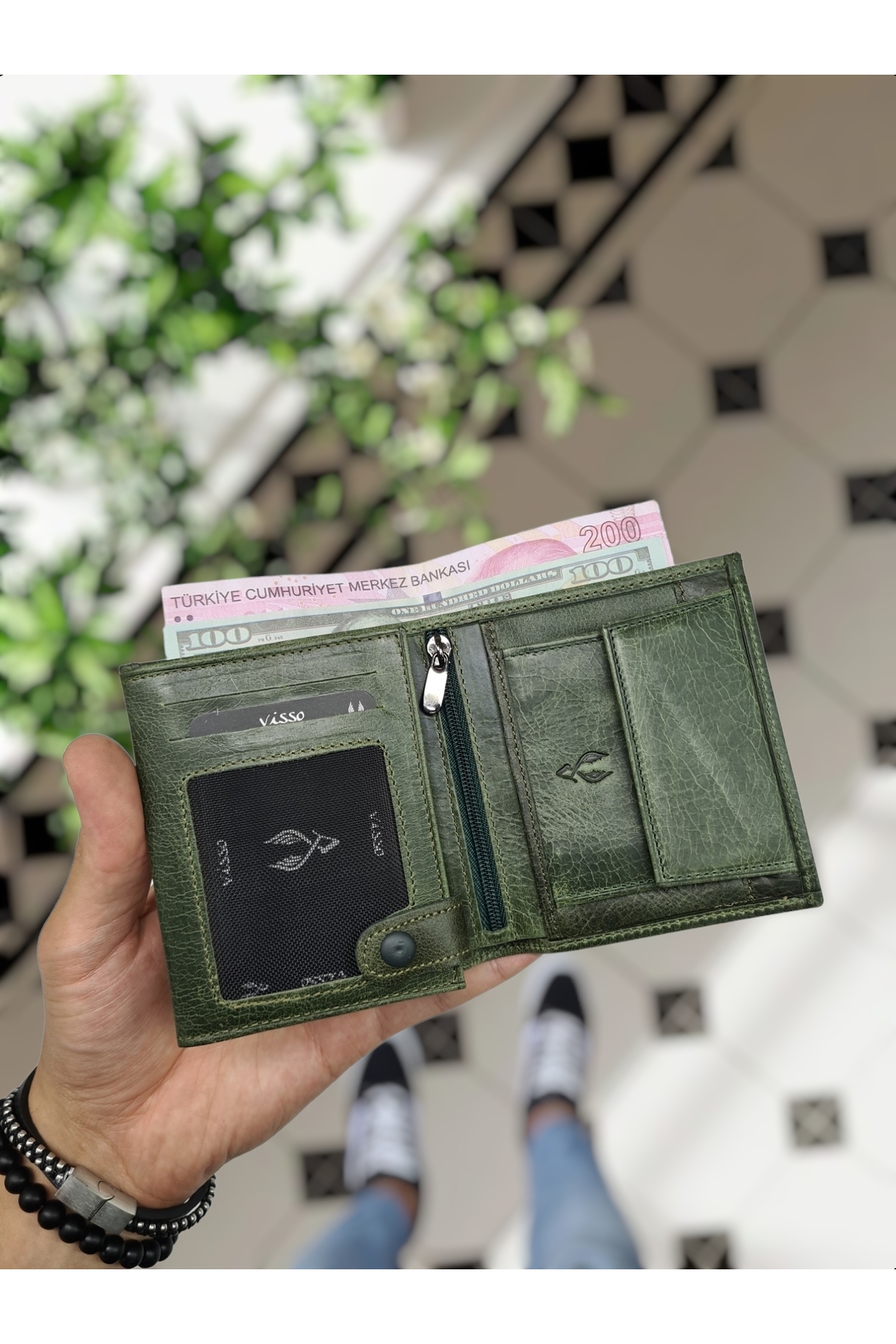 کیف پول مردانه سبز Visso leather | VİSSO 0-111 اورجینال - تصویر 3