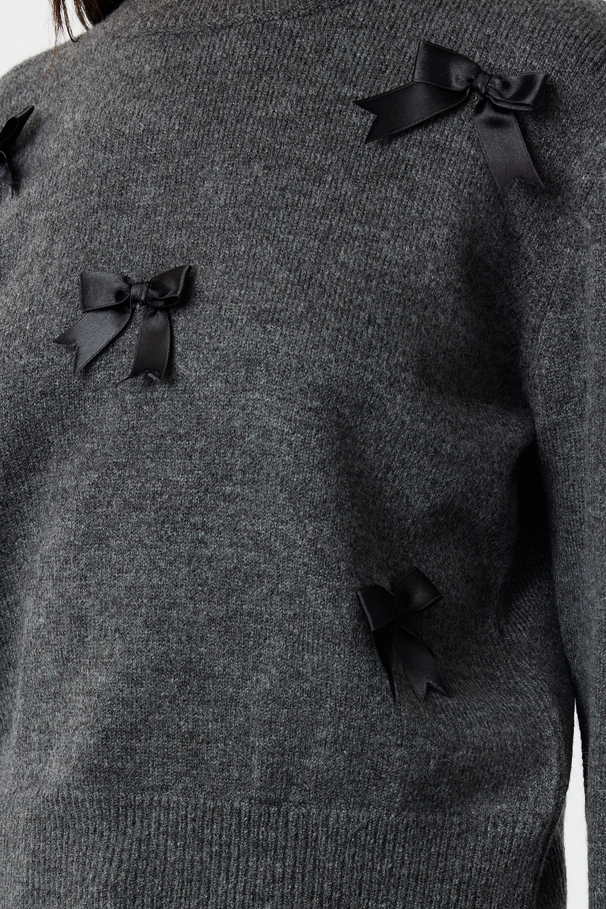 Trendyolmilla  Koyu Antrasit Yumuşak Dokulu Kurdele/Fiyonk Detaylı Triko Kazak TWOAW25KZ00155 - Görsel 8