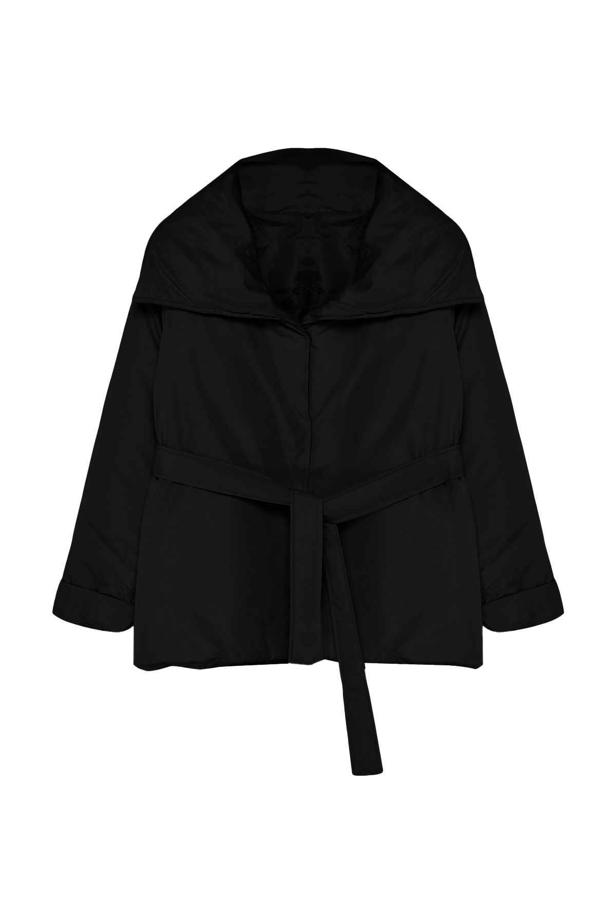 Trendyol Curve-سترة سوداء عادية مع ياقة واسعة وتفاصيل ربطة عنق - TBBAW25AW00006 7