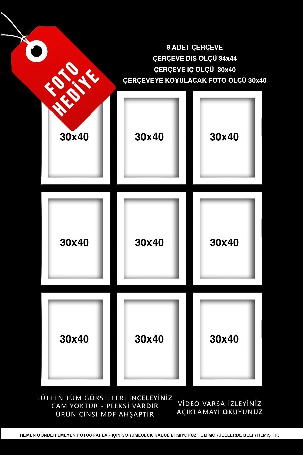 Bytwo-9 Pcs 30X40 White Frame Mdf - Multi Photo Frame - A3 Frame 5