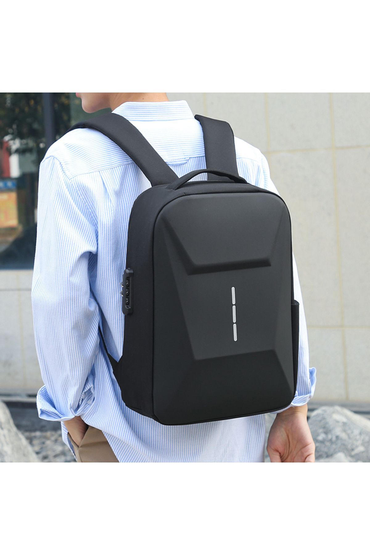 DEKOHOP  Laptop Sırt Çantası Usb Şarj Girişli Fermuar Kilitli Notebook Ipad ve Günlük Eşya Taşıma Çantası - Görsel 5