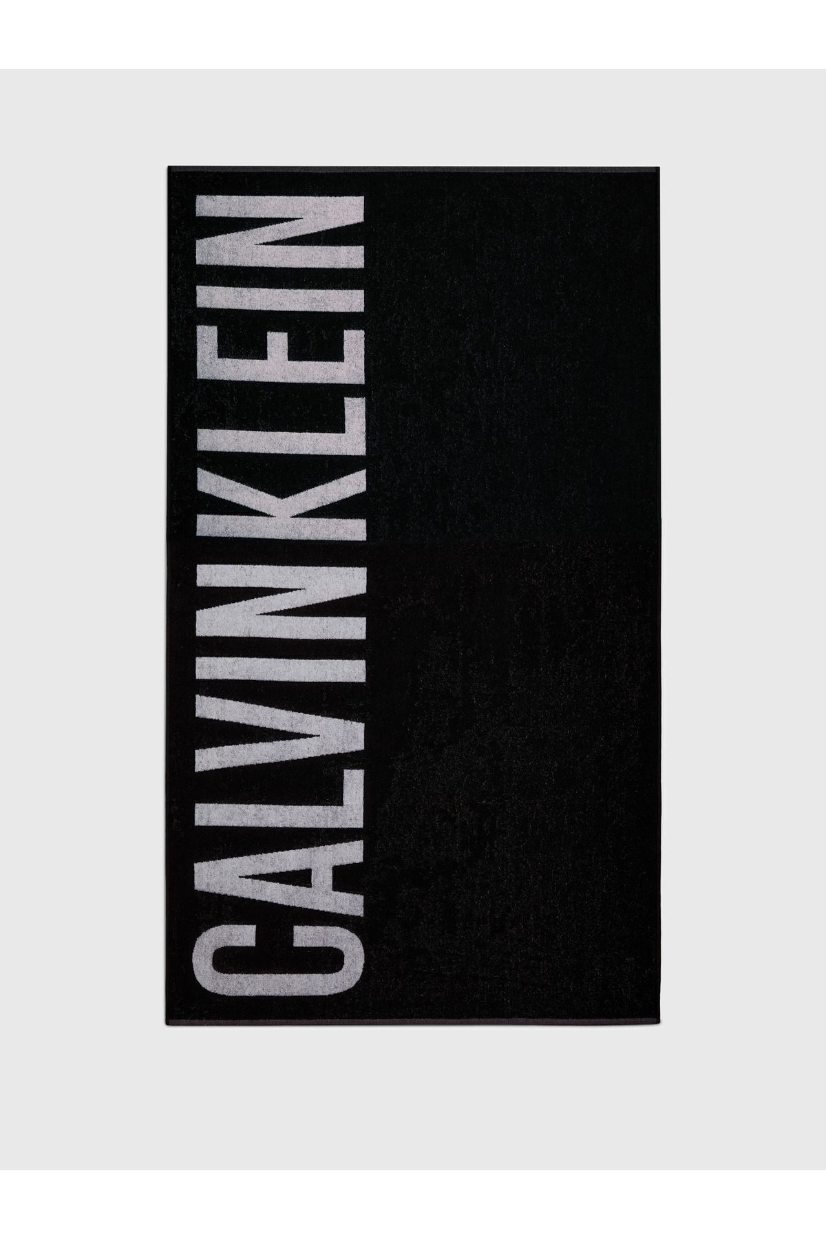 Calvin Klein Unisex Marka Logolu Pamuklu Plaj Ve Deniz Kullanıma Uygun Siyah Plaj Havlusu Ku0ku00117-beh KU0KU00117