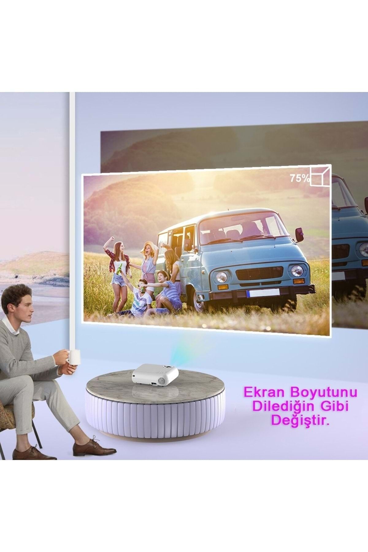 P62 Full Hd Destekli Wifi & Ios & Android Cep Tel Yansıtma Mini Projeksiyon Cihazı - 7