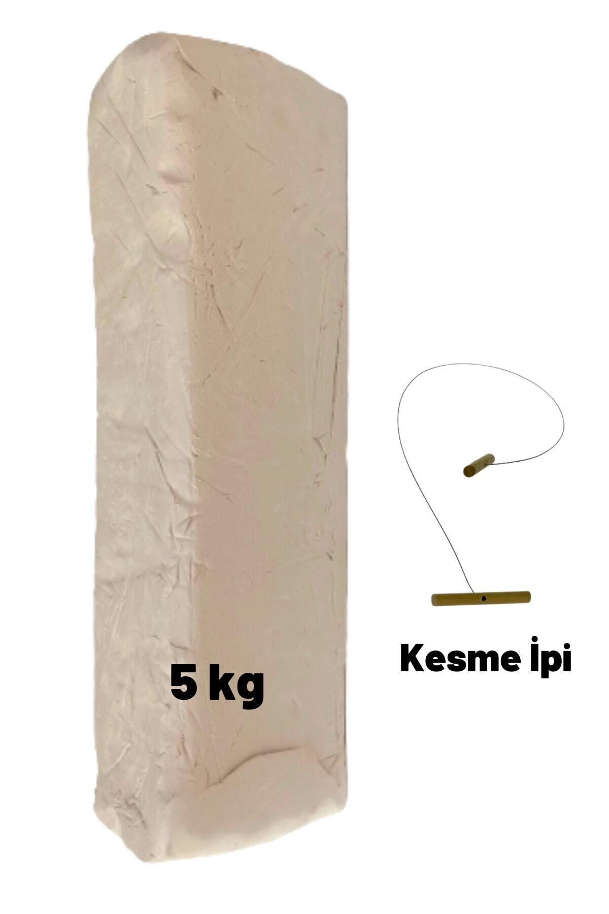 Beyaz Seramik Hamuru, Doğal Kil Çamuru, Oyun Hamuru, 5 Kg, Çamur Kesme Teli-ipi