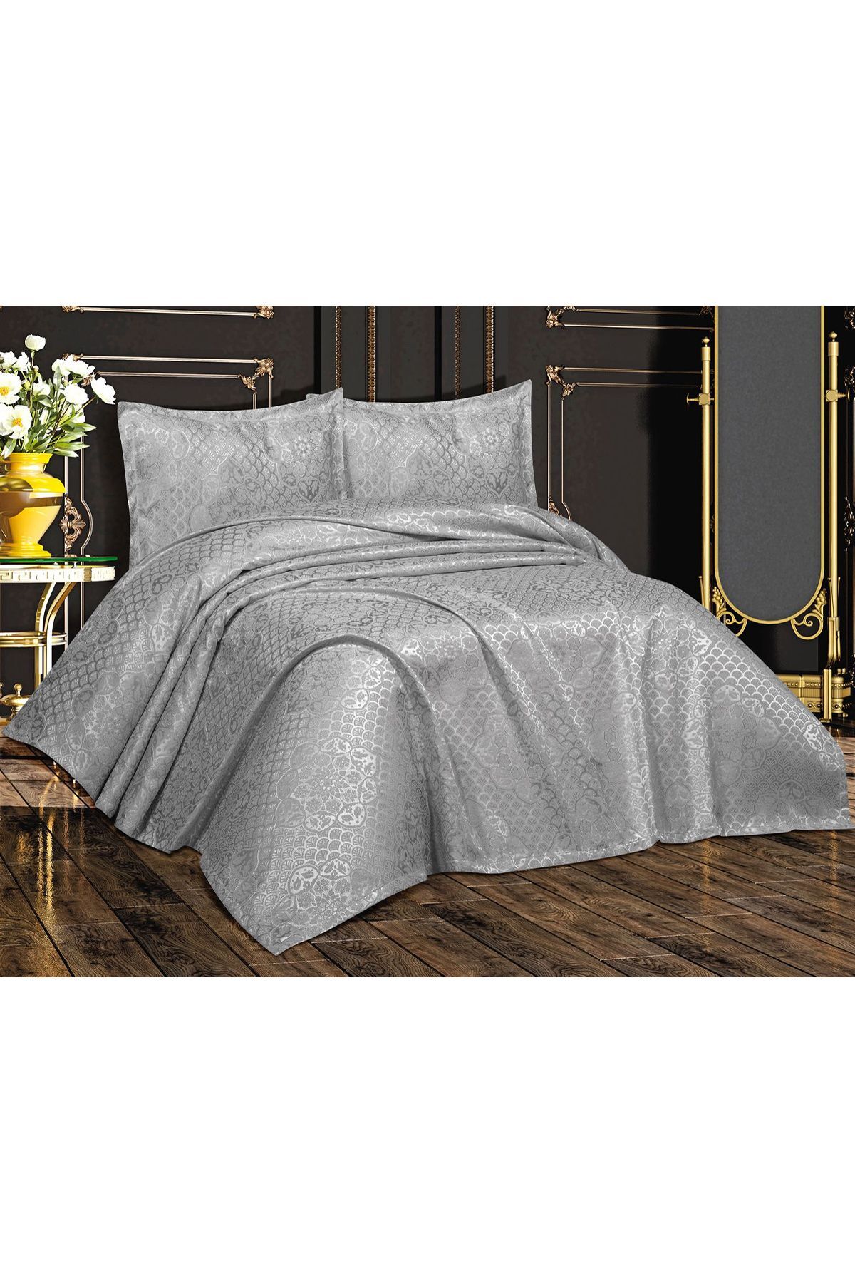 TAVOLO UNIQUE YEŞİM JAKARLI ŞÖNİL ÇİFT KİŞİLİK YATAK ÖRTÜSÜ