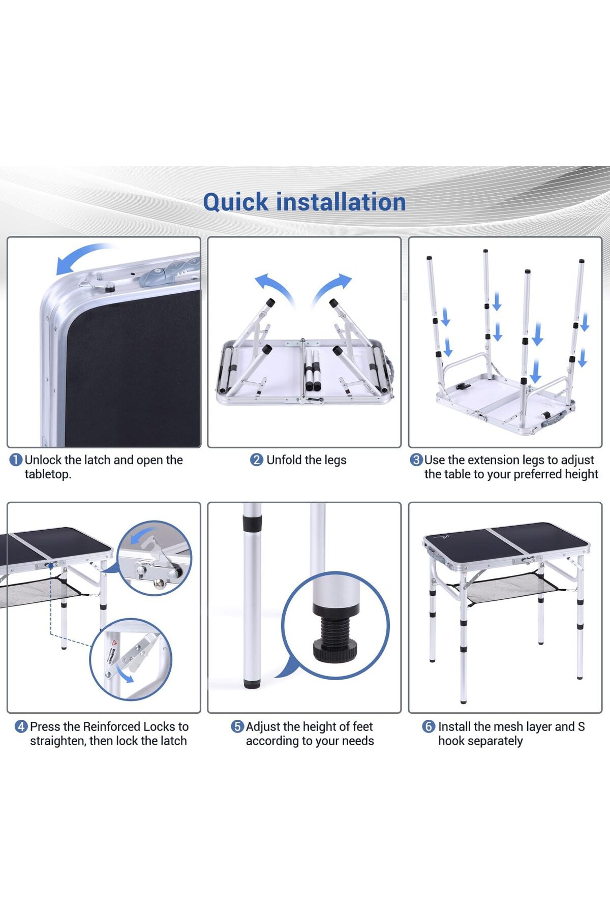 Sportneer-Folding Table with Adjustable Height and Storage - Camping Table with Aluminum Legs 6