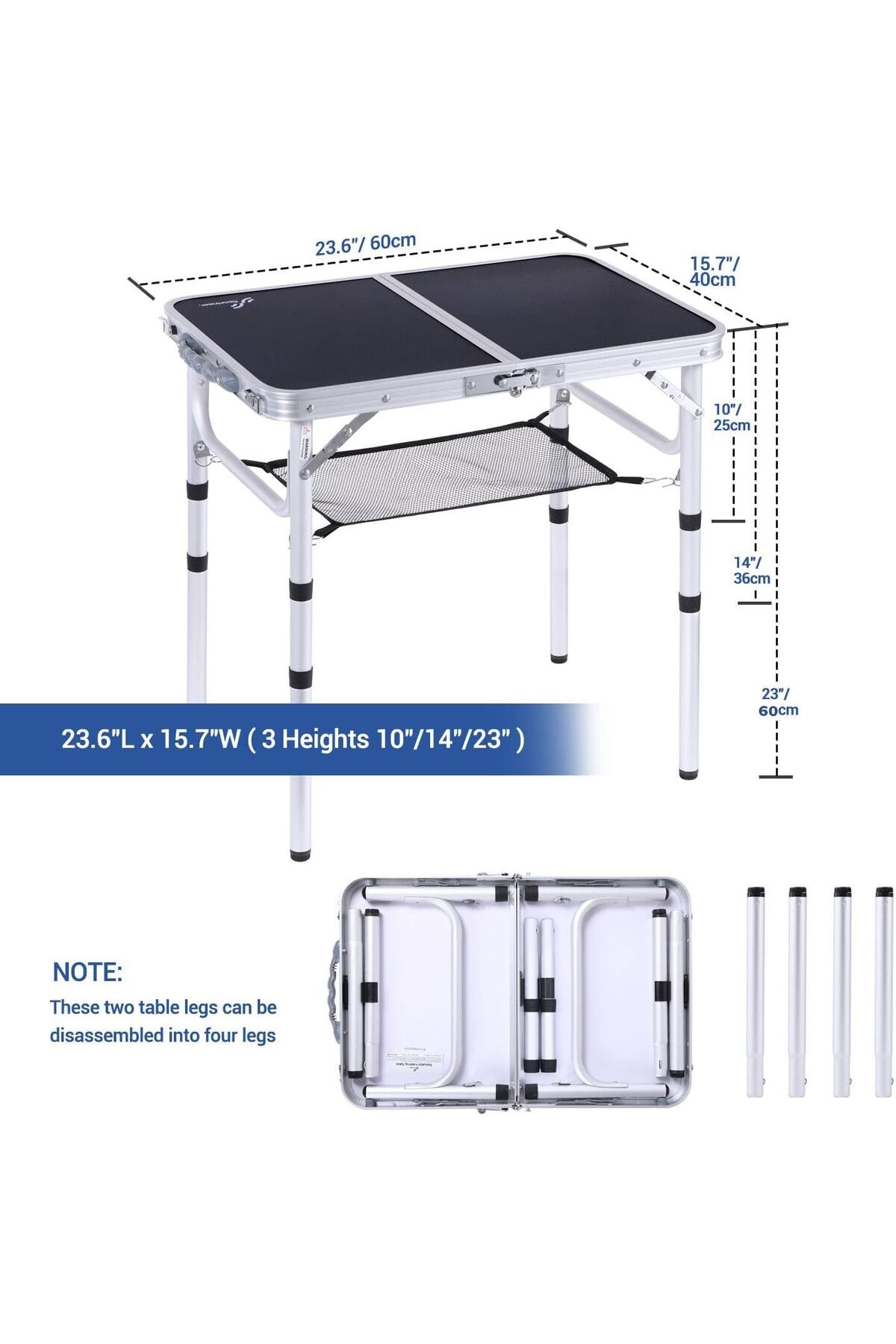 Sportneer-Folding Table with Adjustable Height and Storage - Camping Table with Aluminum Legs 3