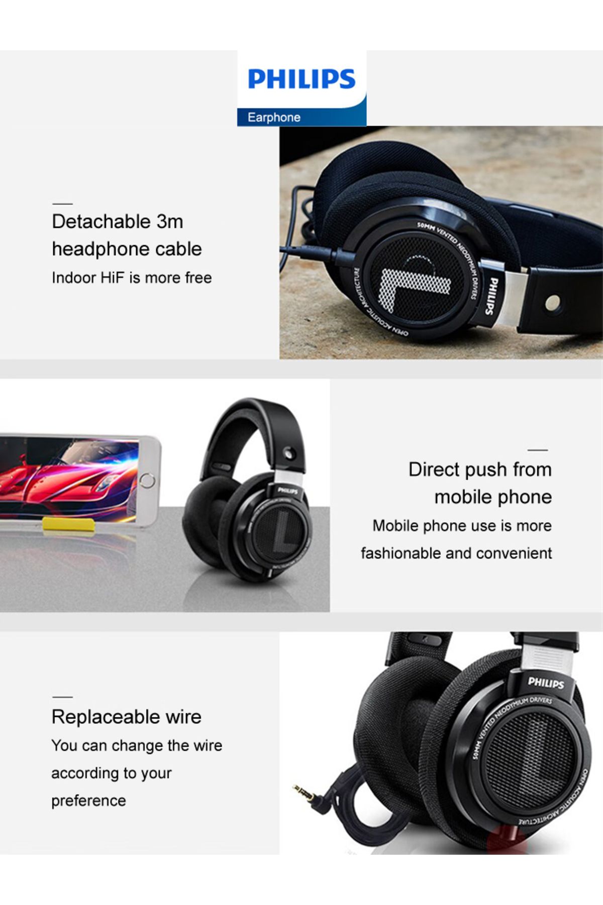 Philips-SHP9500 Headphone HiFi Stereo Wired Earphone Computer Online Learning Earbuds Esports Gam... 6