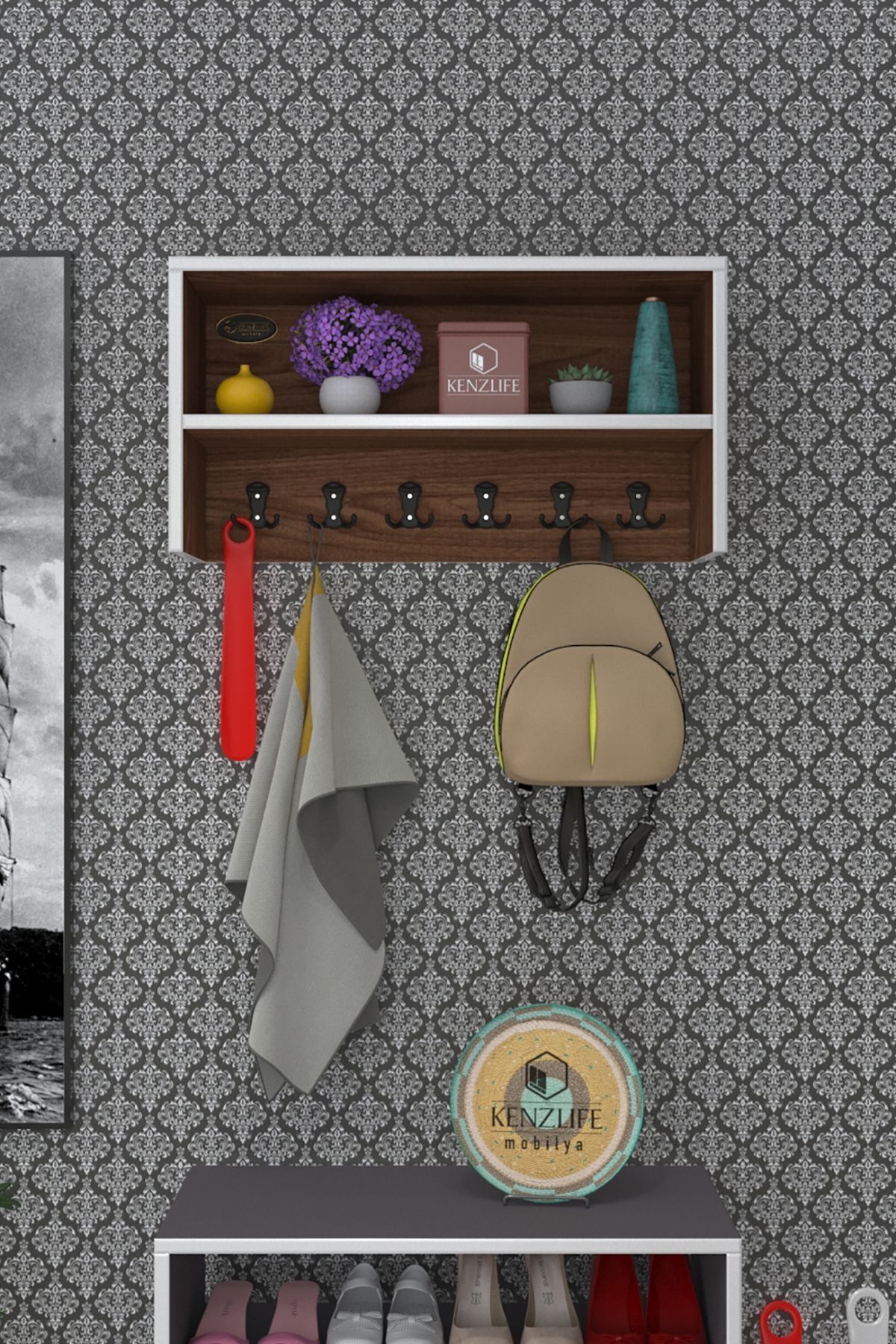 Kenzlife Elbise Askılığı Askılık Zeytuni Cvz 35*070*20 Siyah 6 Adet Askı Portmanto Raflı