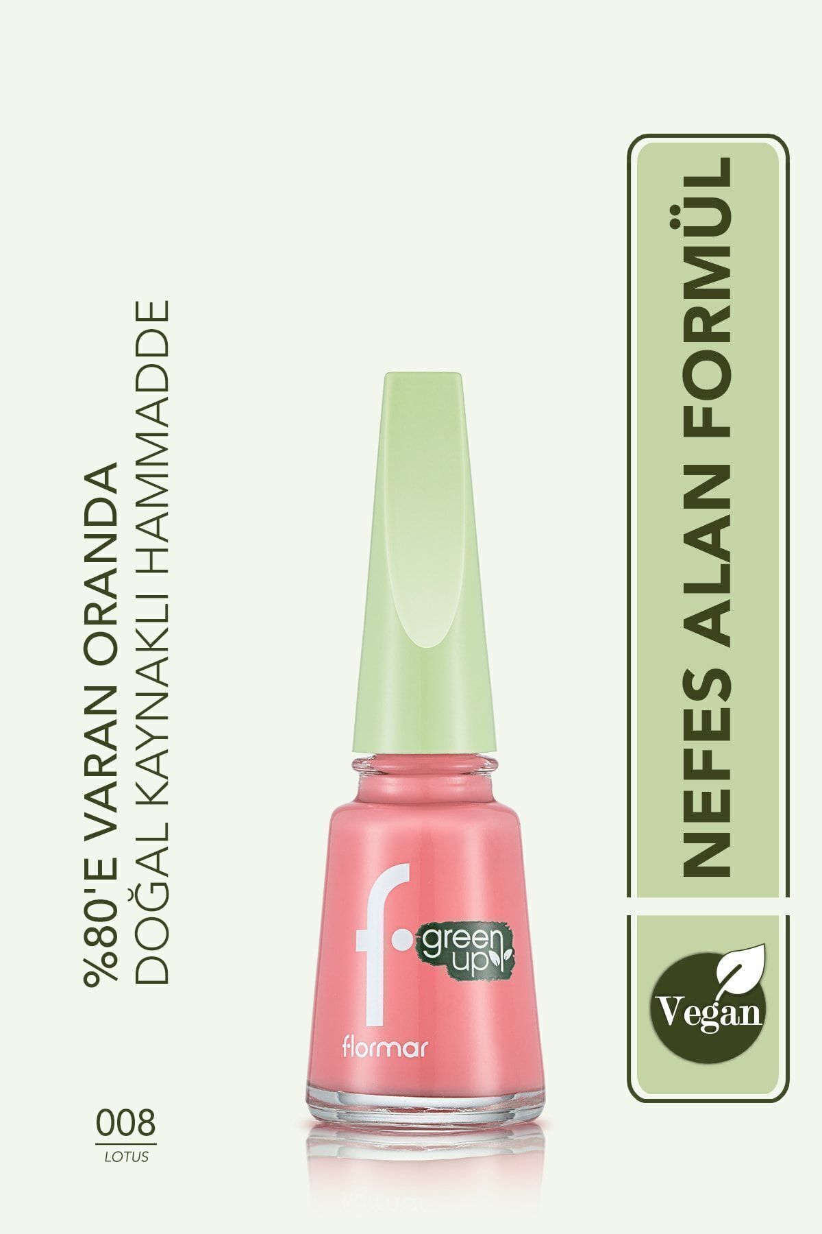 Лак для ногтей Flormar Shiny Finish Breathable Vegan, зеленый Up Nail Enamel-008 Lotus-4251903324052 34000089-008