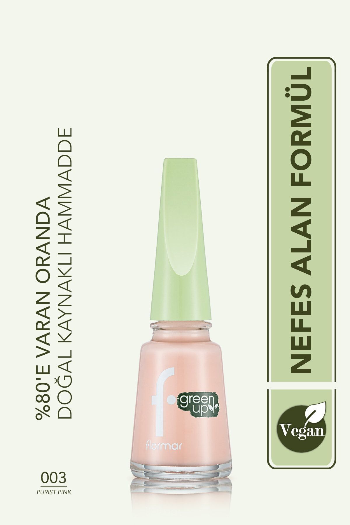 Дышащий веганский лак для ногтей Flormar Shiny Finish, зеленый Up Nail Enamel-003 Purıst Pınk-4251903324007 34000089-003