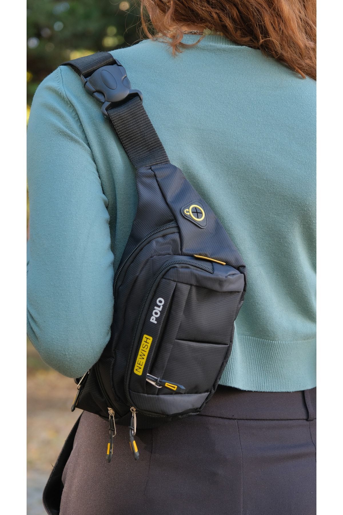 NEWISH POLO ACCESSORIES Unisex Siyah Su Geçirmez Usb Ve Kulaklık Girişli Bel Ve Omuz Çanta Freebag görsel 2