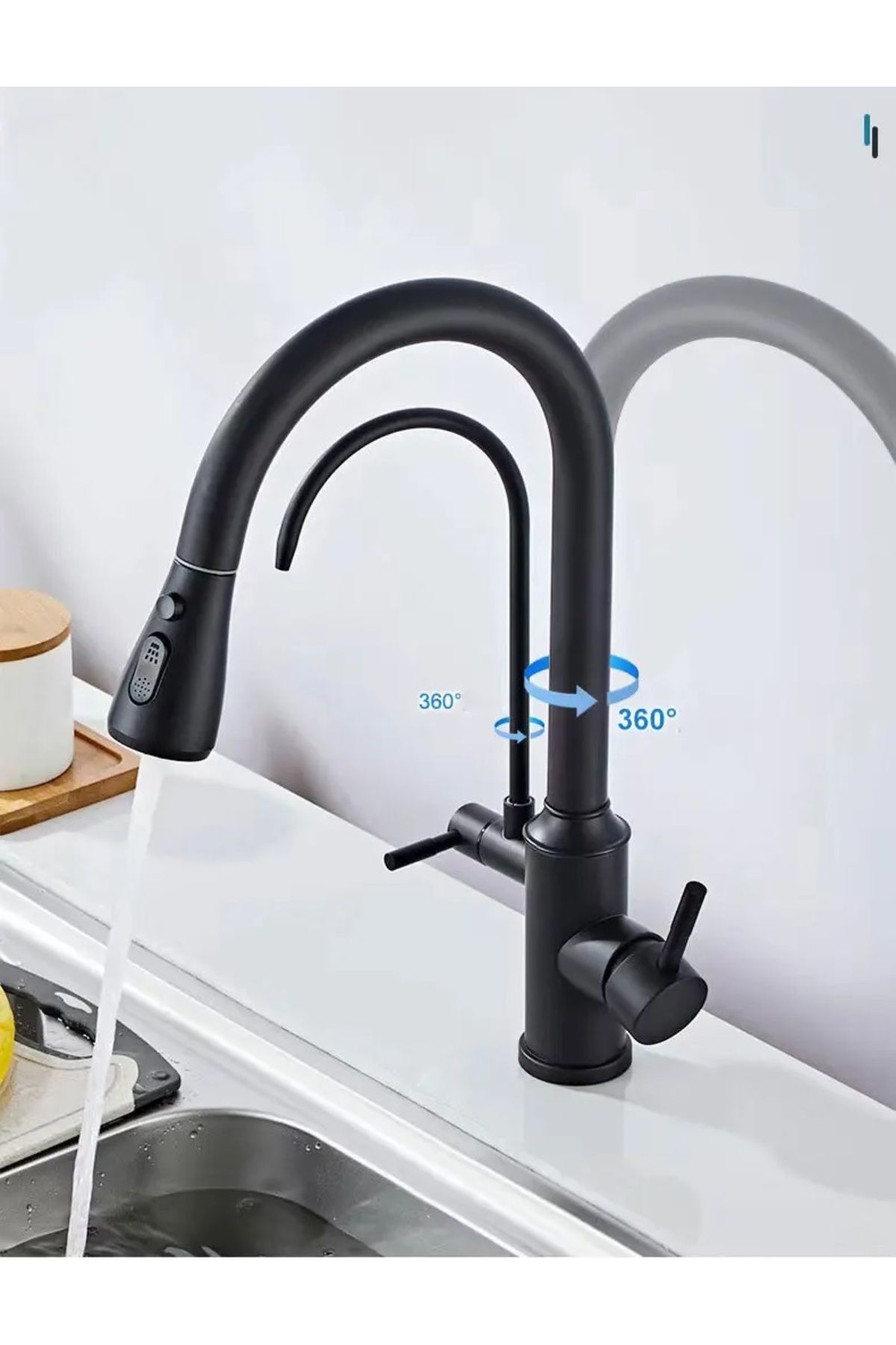 OEM-Black Spiral Fountain Kitchen Sink Faucet - Dual Flow Water Purification Outlet 3