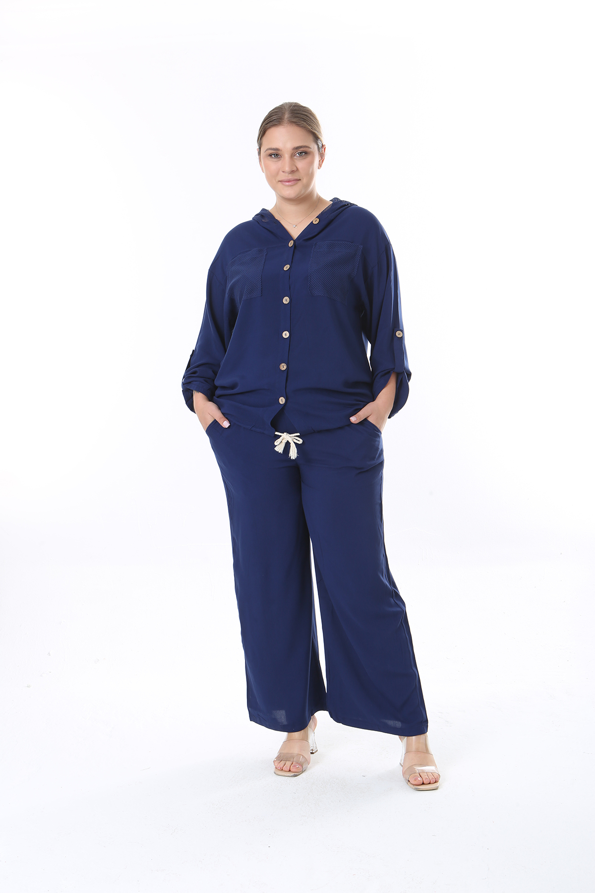 XL Modam KADIN BÜYÜK BEDEN FİLE DETAYLI UZUN KOL KOLU KATLAMALI ALT ÜST TAKIM