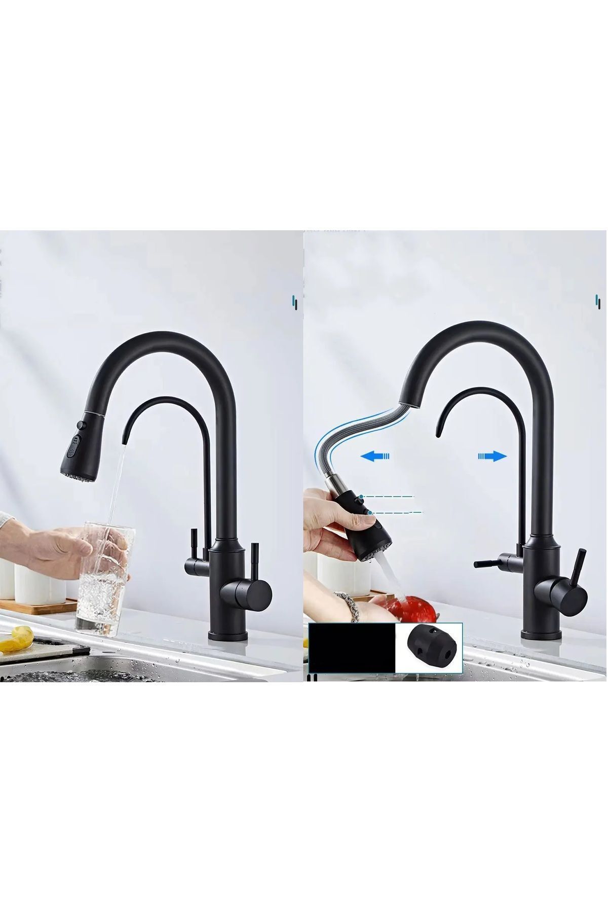 OEM-Black Spiral Fountain Kitchen Sink Faucet - Dual Flow Water Purification Outlet 7