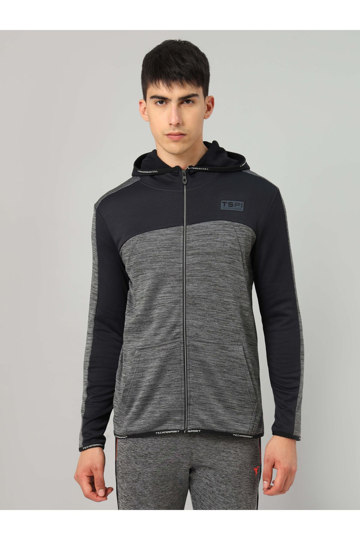 Technosport By Styli Colorblock Melange Fleece Jacket with Hood Trendyol