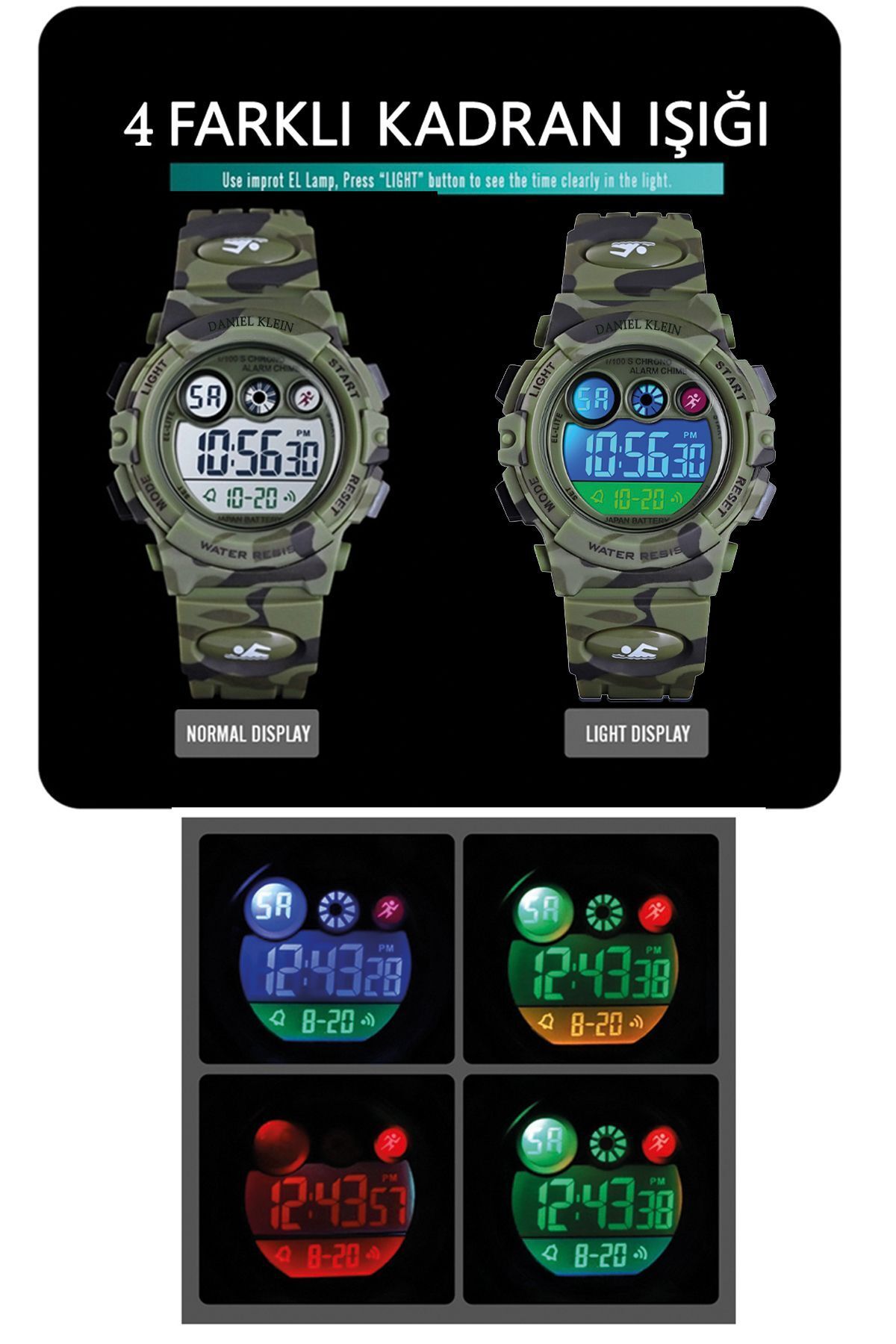 Daniel Klein-Boy's Armband Watch in Army Green with 4 Different Lights, Alarm and Stopwatch Features, Age 5-10 3