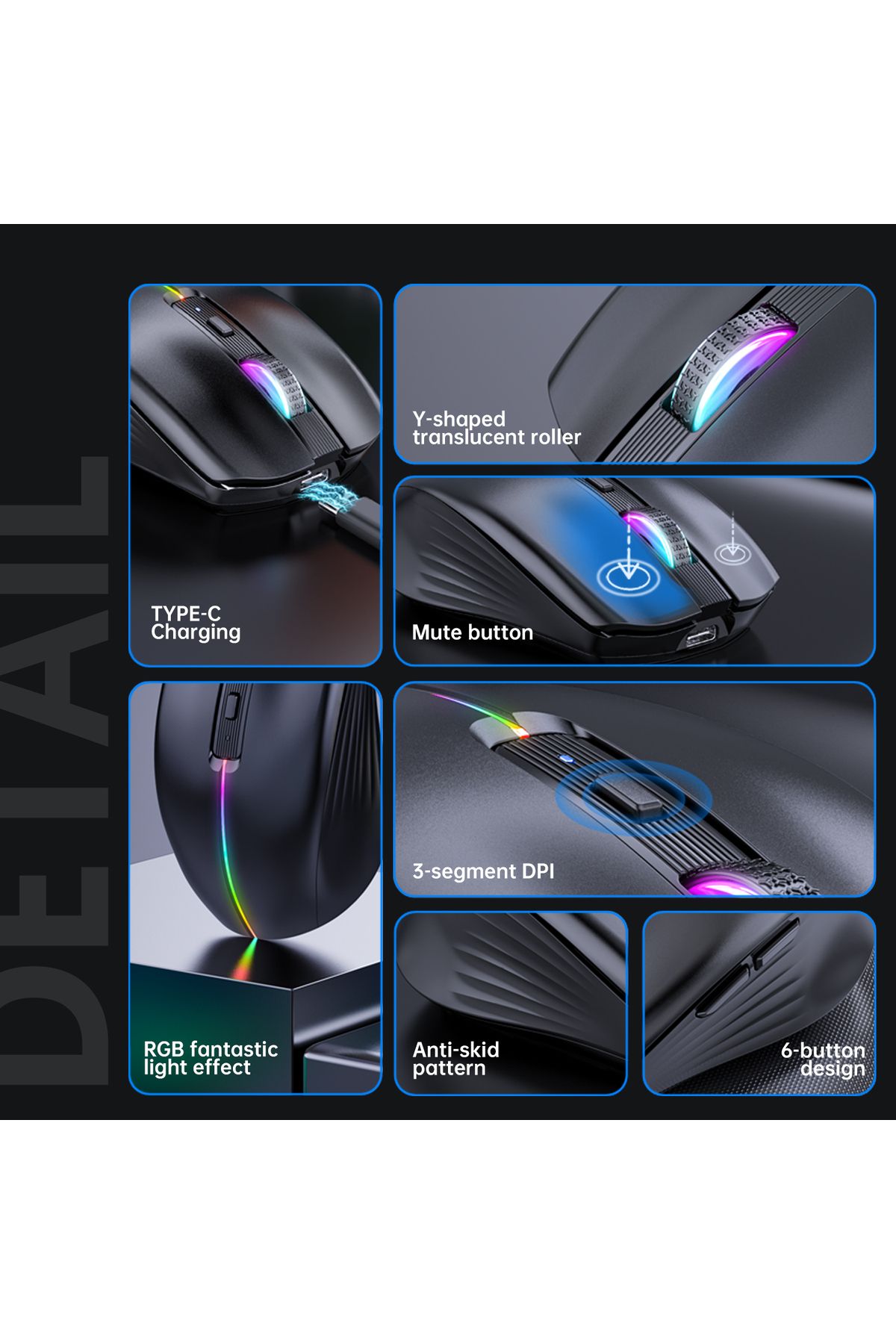 Choice-Type-c Rechargeable Wireless mouse Bluetooth Mouse RGB USB Ergonomic Gaming Mouse Silent Mouse fo... 6