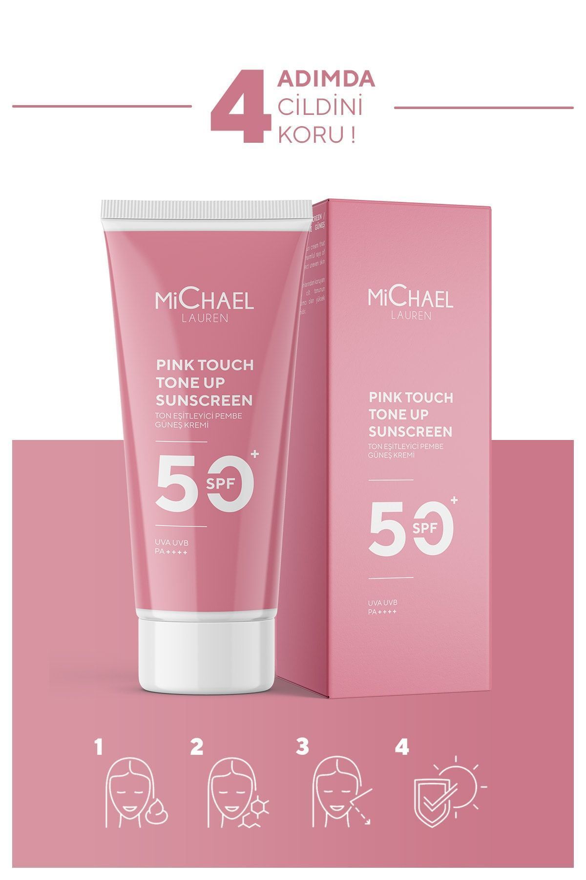 ست کرم ضد آفتاب صورتی تانکس کننده رنگ پوستی لمس SPF 50+ صورت 2 Michael Lauren
