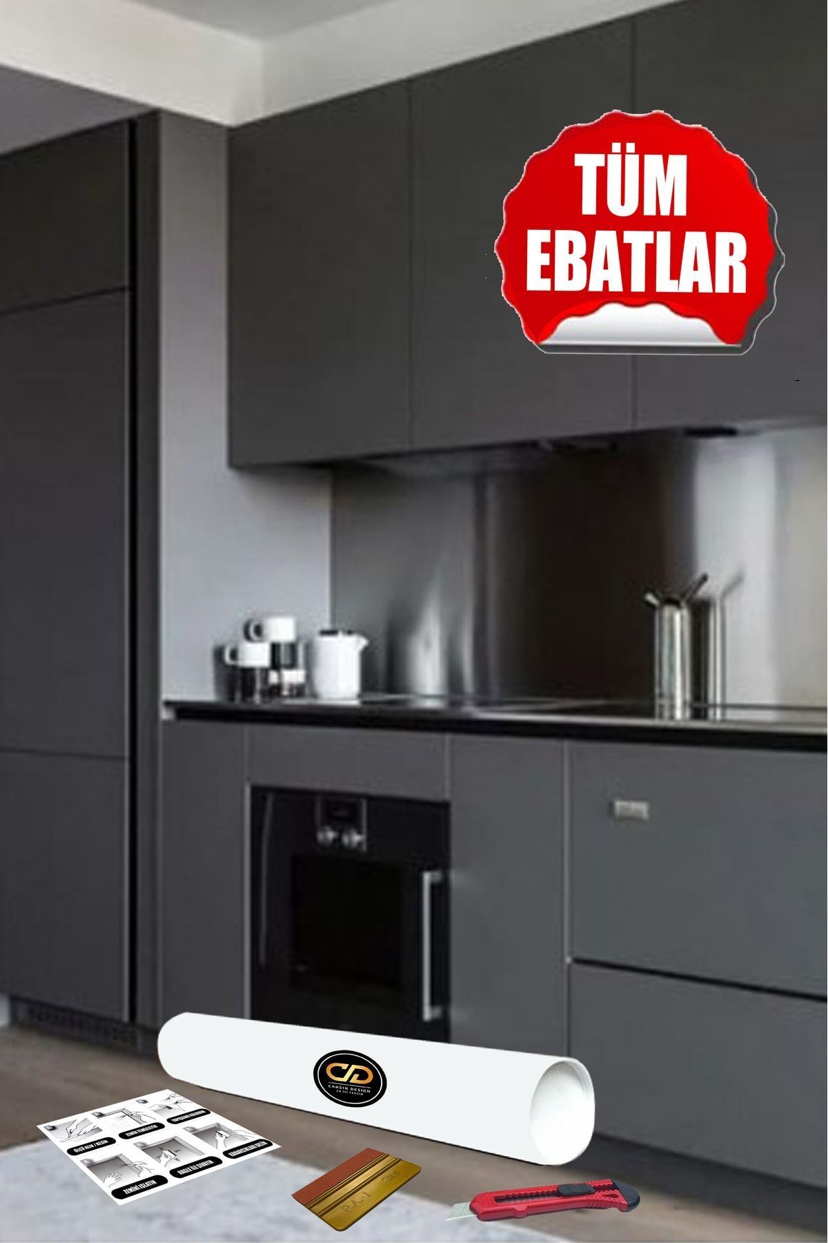 JANSIN HOME Dulap Din Folie Gri Antrecite Mat, Masă, Produse Albe, Folie De Acoperire Adeziv Între Blat - 30 x 100