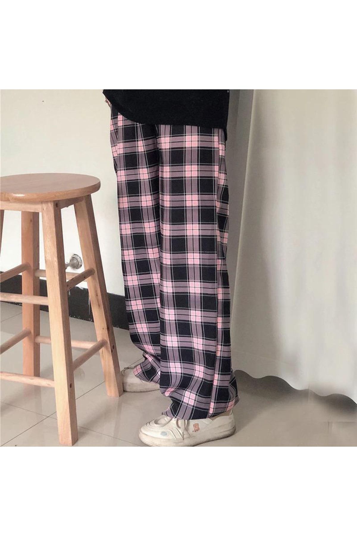 Pink and black plaid pants on sale