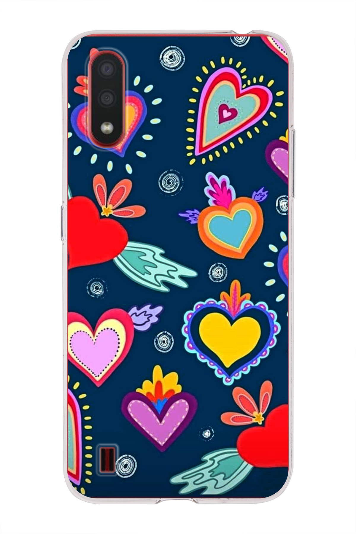 Samsung Galaxy A01 ile Uyumlu 1mm Slim Fit Retro Colors 3 Baskılı Şeffaf Kılıf