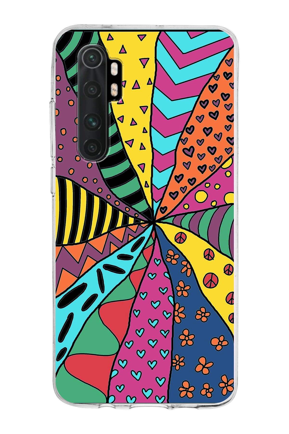 Xiaomi Mi Note 10 Lite ile Uyumlu 1mm Slim Fit Retro Colors 4 Baskılı Şeffaf Kılıf