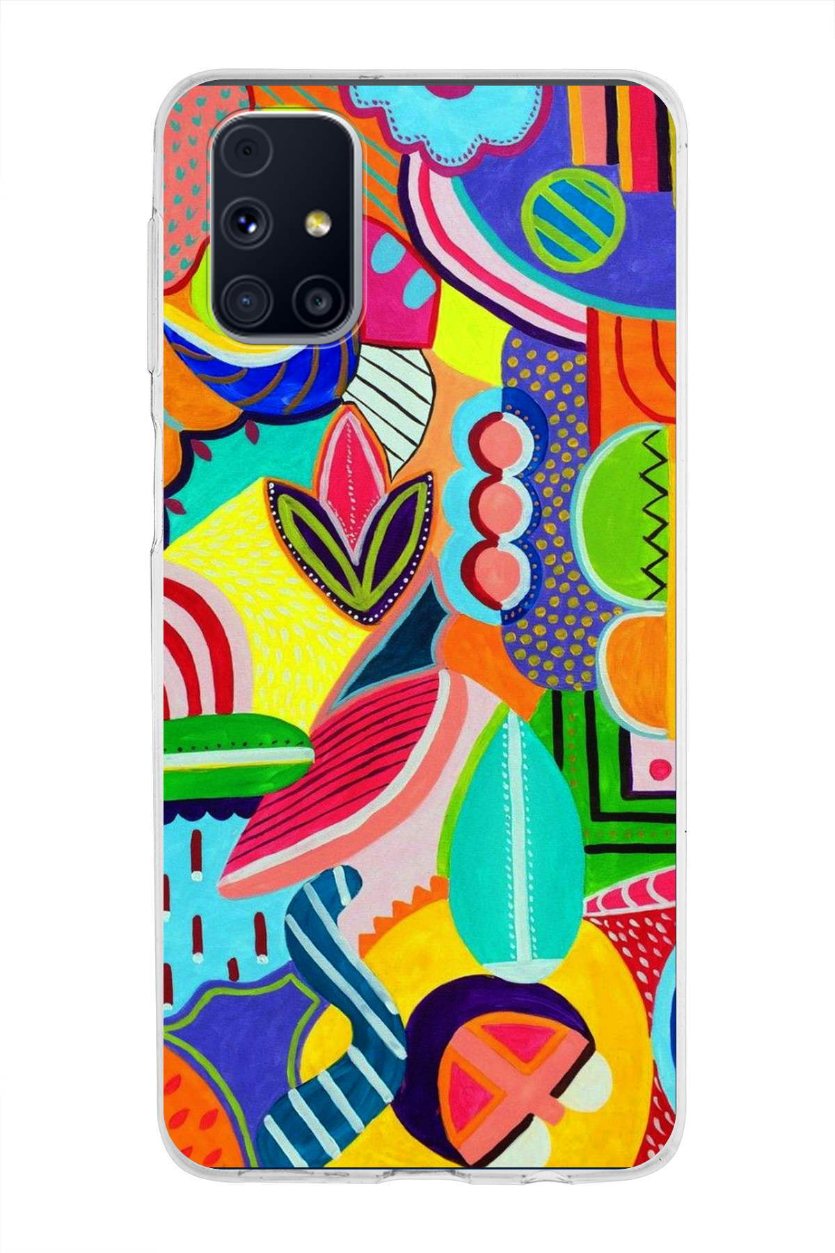 Samsung Galaxy M31s ile Uyumlu 1mm Slim Fit Retro Colors 6 Baskılı Şeffaf Kılıf