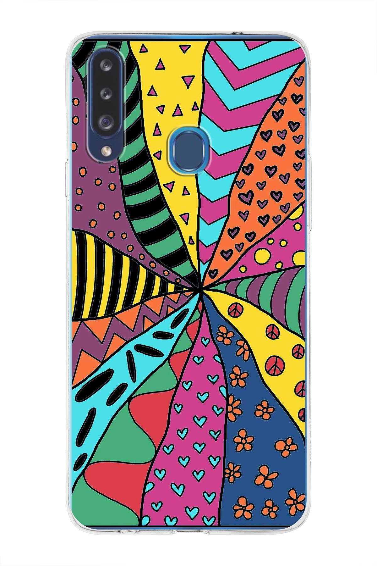 Samsung Galaxy A20s ile Uyumlu 1mm Slim Fit Retro Colors 4 Baskılı Şeffaf Kılıf