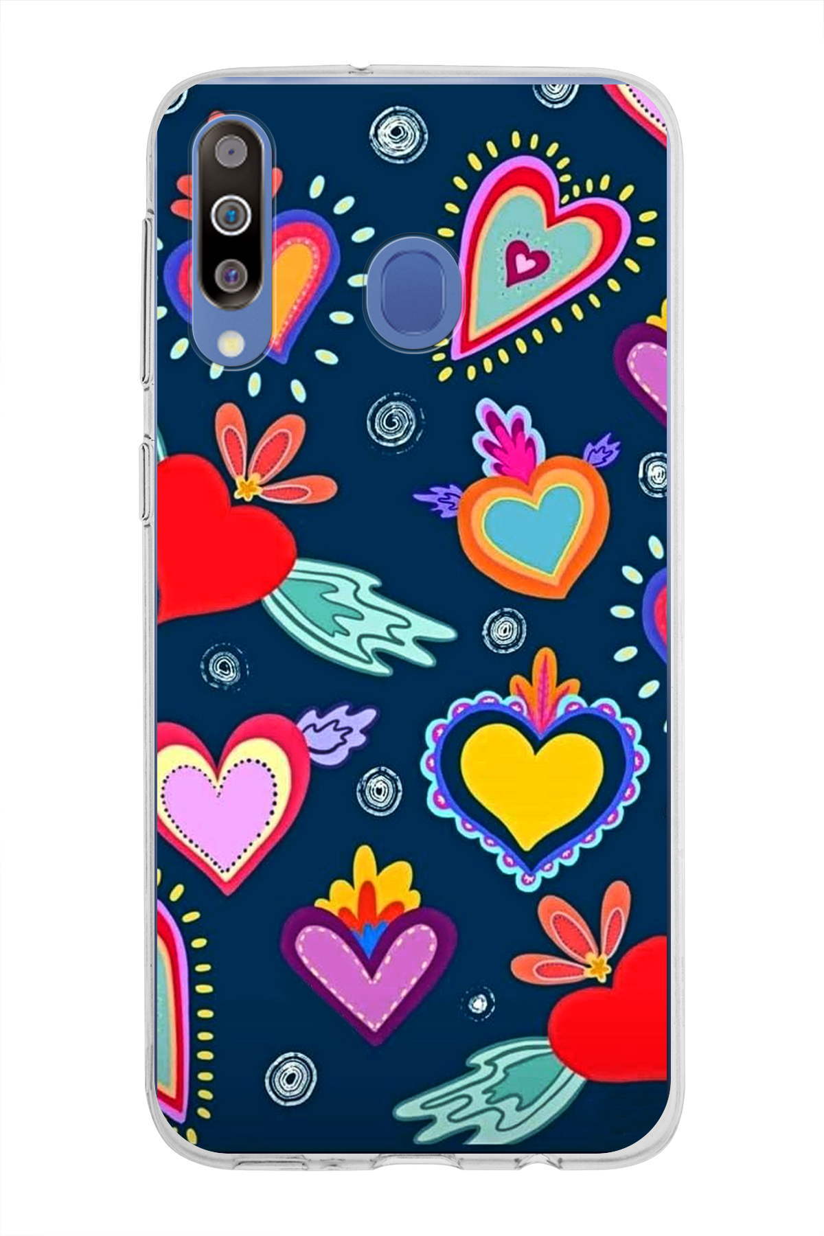 Samsung Galaxy M30 ile Uyumlu 1mm Slim Fit Retro Colors 3 Baskılı Şeffaf Kılıf