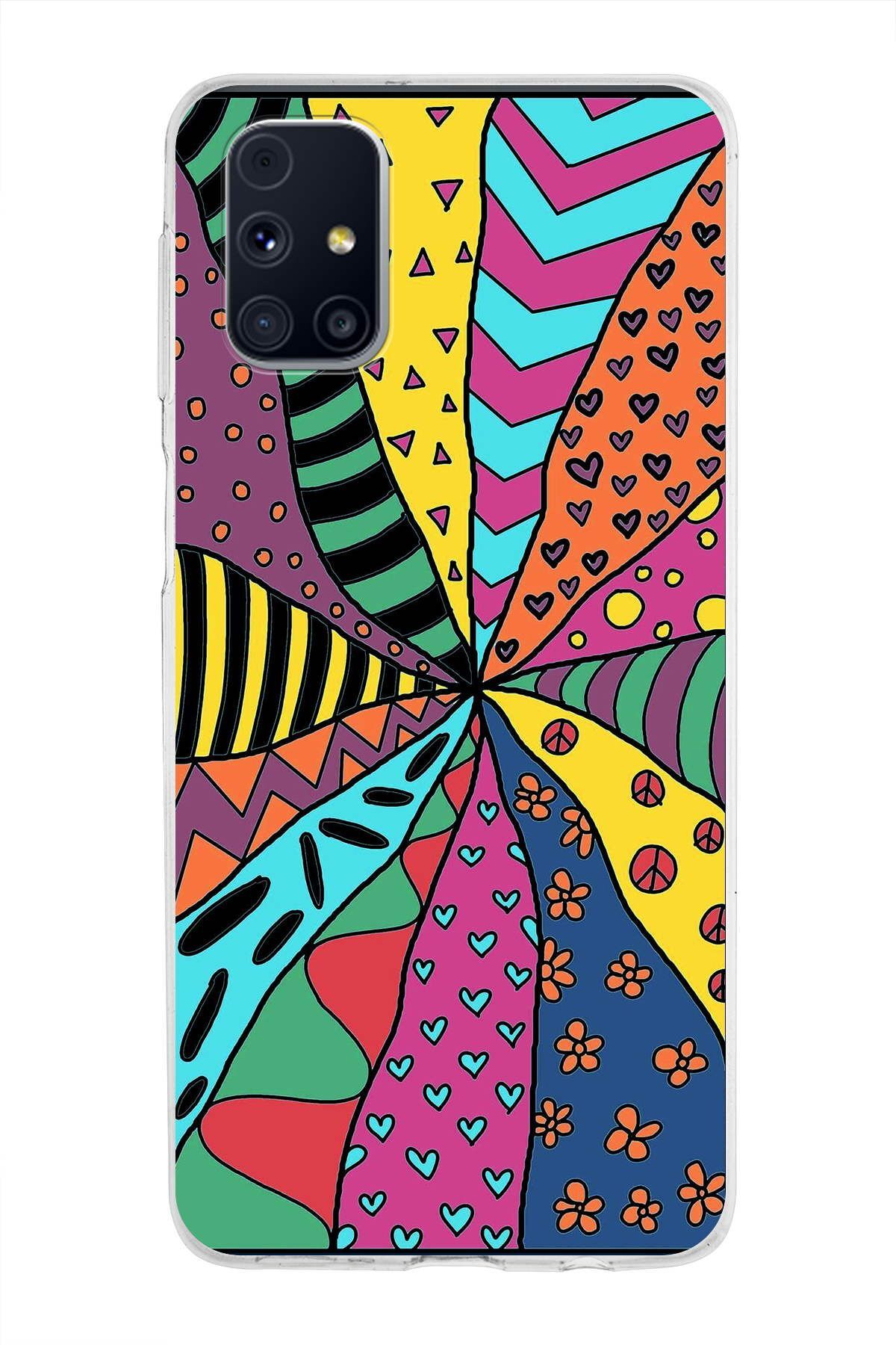 Samsung Galaxy M31s ile Uyumlu 1mm Slim Fit Retro Colors 4 Baskılı Şeffaf Kılıf