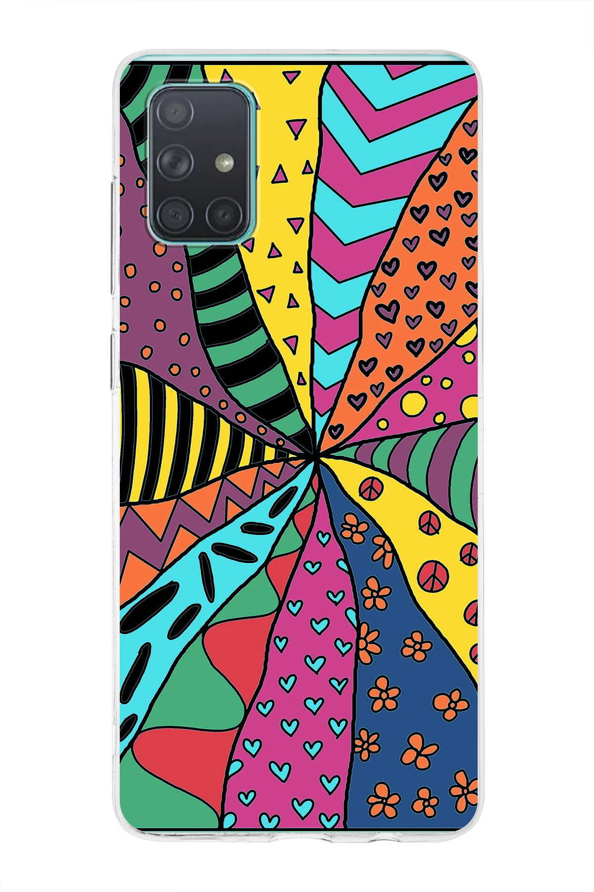 Samsung Galaxy A71 ile Uyumlu 1mm Slim Fit Retro Colors 4 Baskılı Şeffaf Kılıf