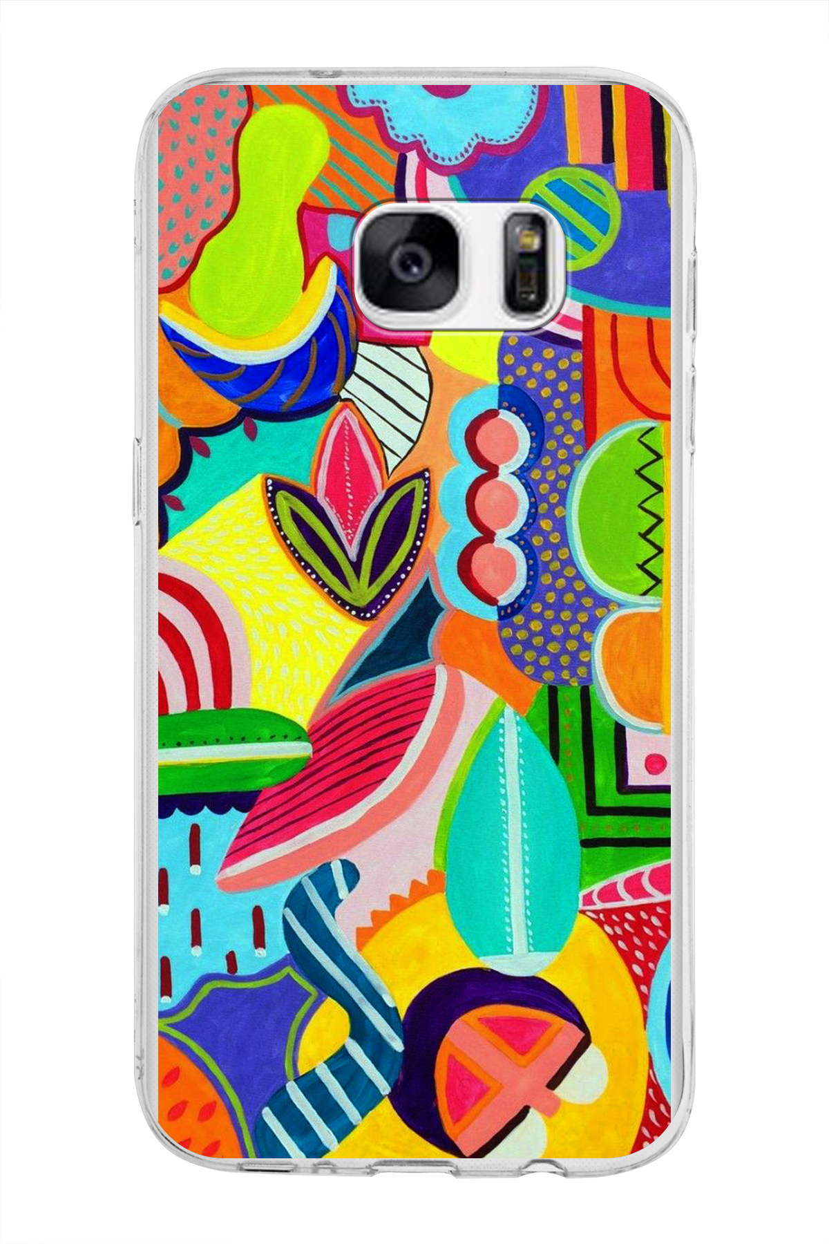 Samsung Galaxy S7 ile Uyumlu 1mm Slim Fit Retro Colors 6 Baskılı Şeffaf Kılıf