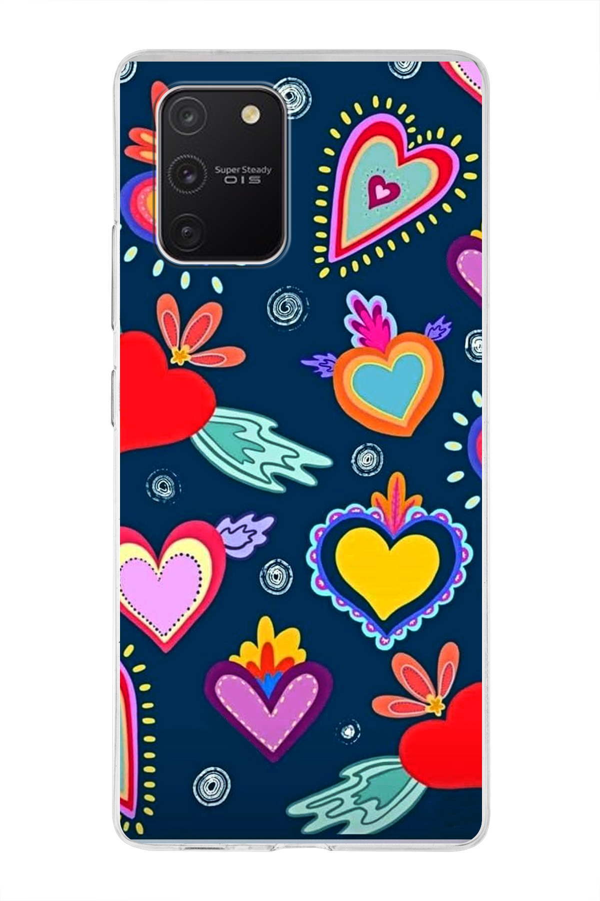 Samsung Galaxy A91 ile Uyumlu 1mm Slim Fit Retro Colors 3 Baskılı Şeffaf Kılıf