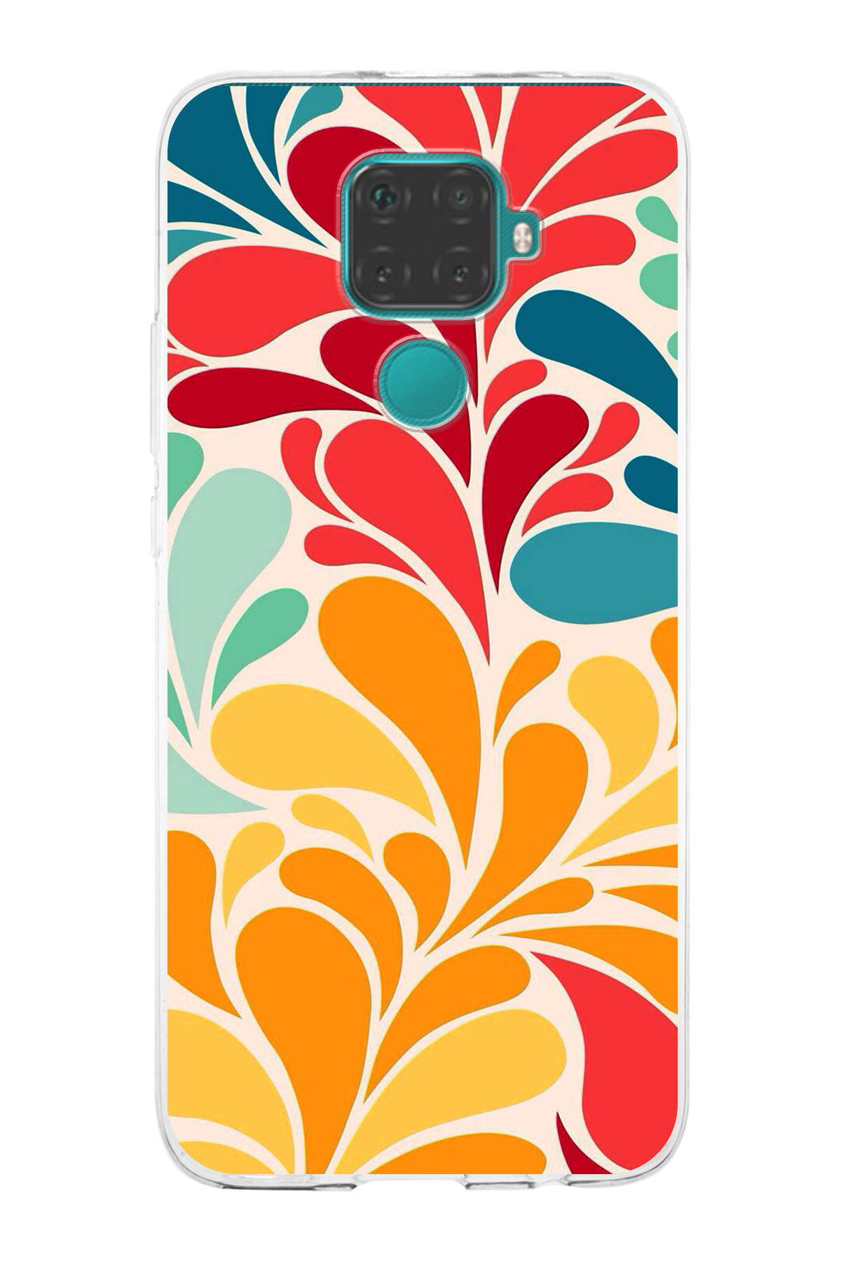 Huawei Mate 30 Lite ile Uyumlu 1mm Slim Fit Retro Colors 5 Baskılı Şeffaf Kılıf