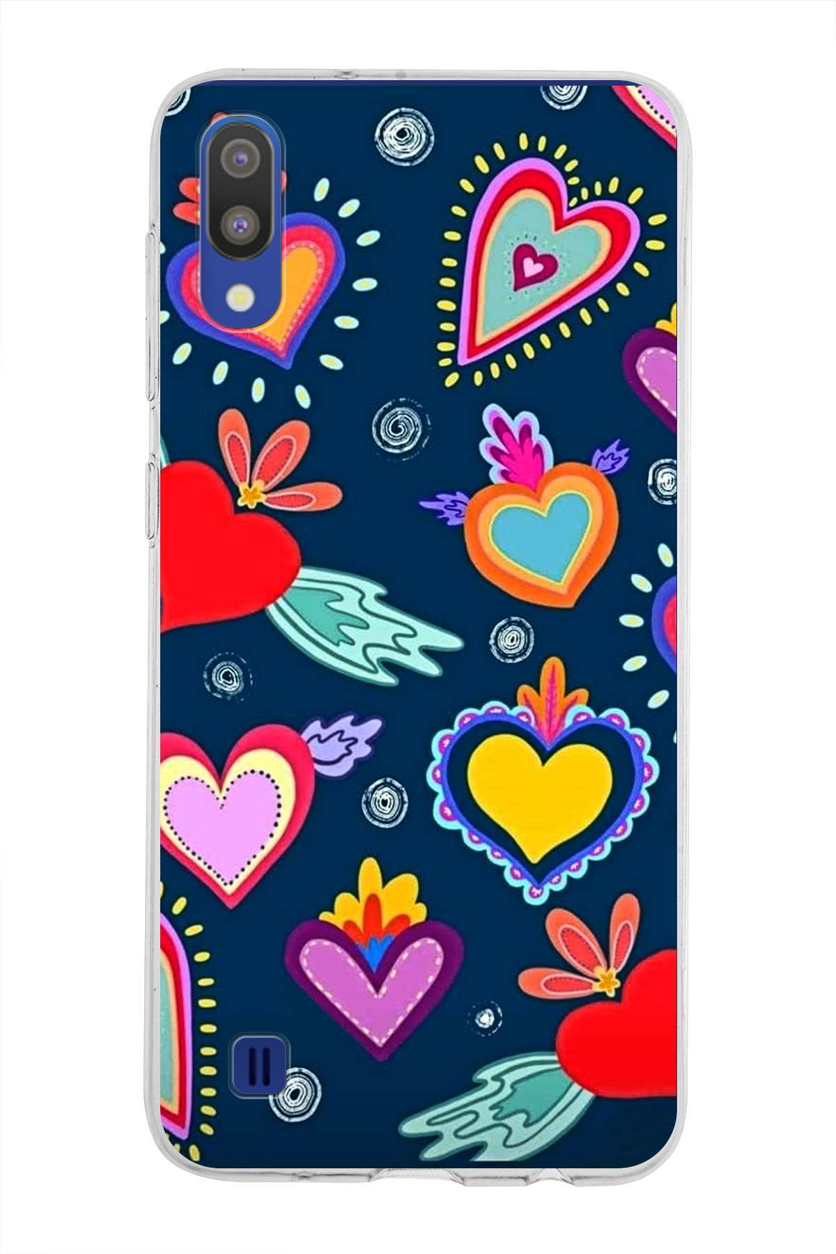 Samsung Galaxy M10 ile Uyumlu 1mm Slim Fit Retro Colors 3 Baskılı Şeffaf Kılıf