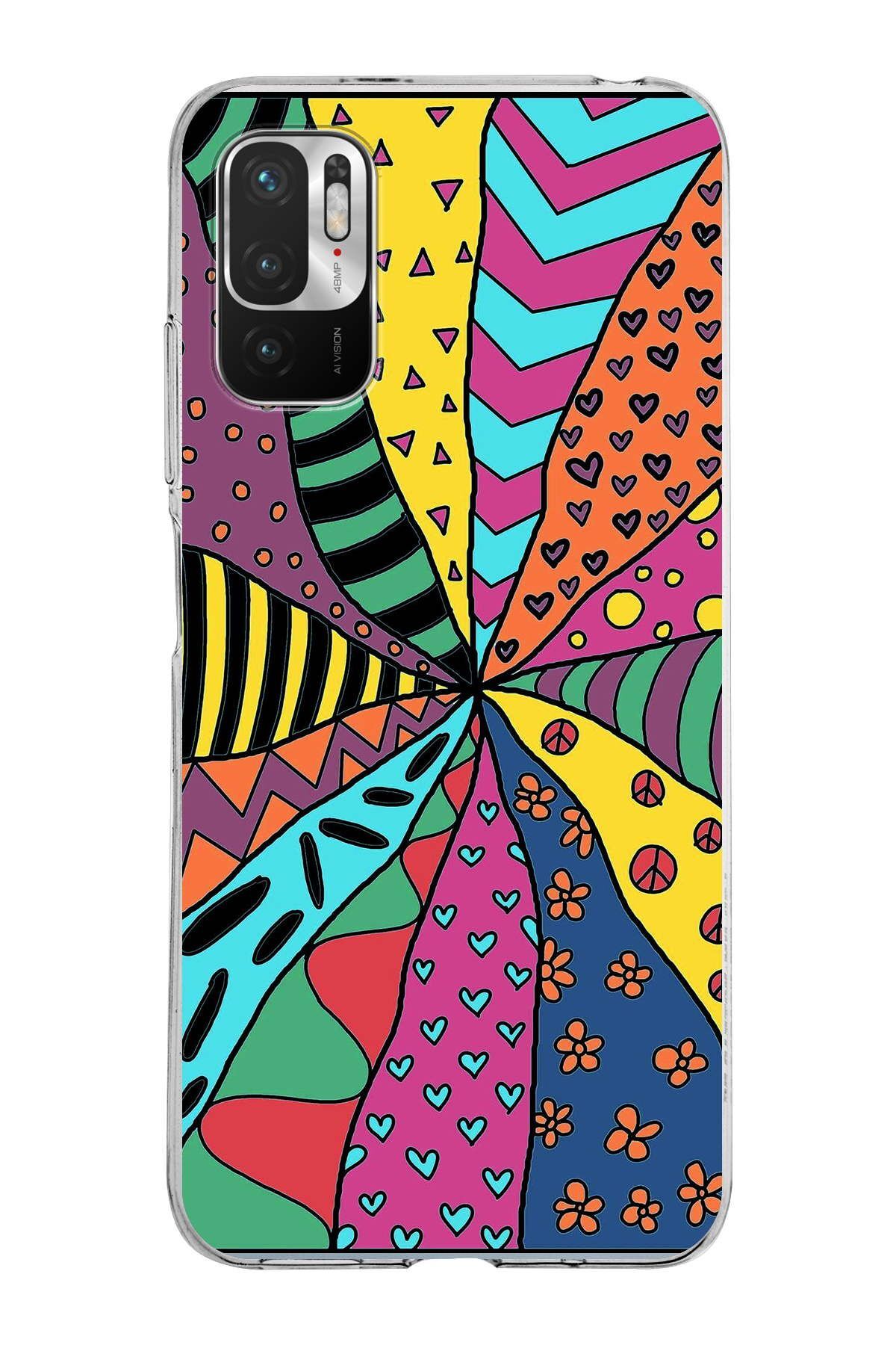 Xiaomi Redmi Note 10 5G ile Uyumlu 1mm Slim Fit Retro Colors 4 Baskılı Şeffaf Kılıf