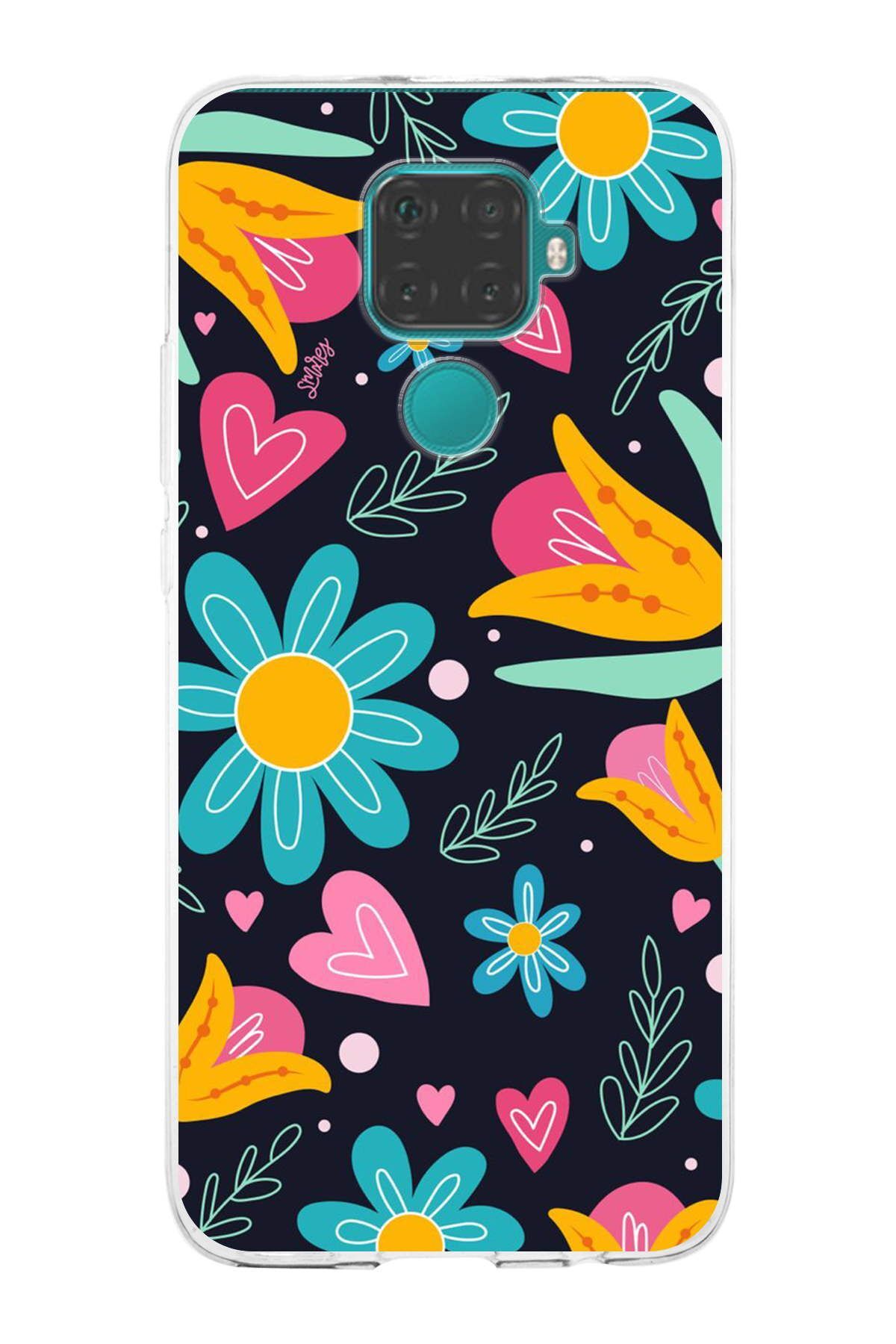 Huawei Mate 30 Lite ile Uyumlu 1mm Slim Fit Retro Colors 1 Baskılı Şeffaf Kılıf