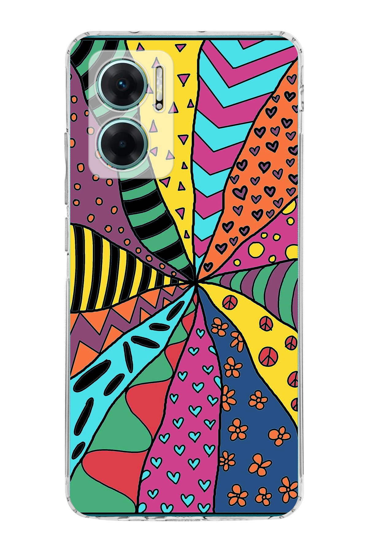 Xiaomi Redmi Note 11E ile Uyumlu 1mm Slim Fit Retro Colors 4 Baskılı Şeffaf Kılıf