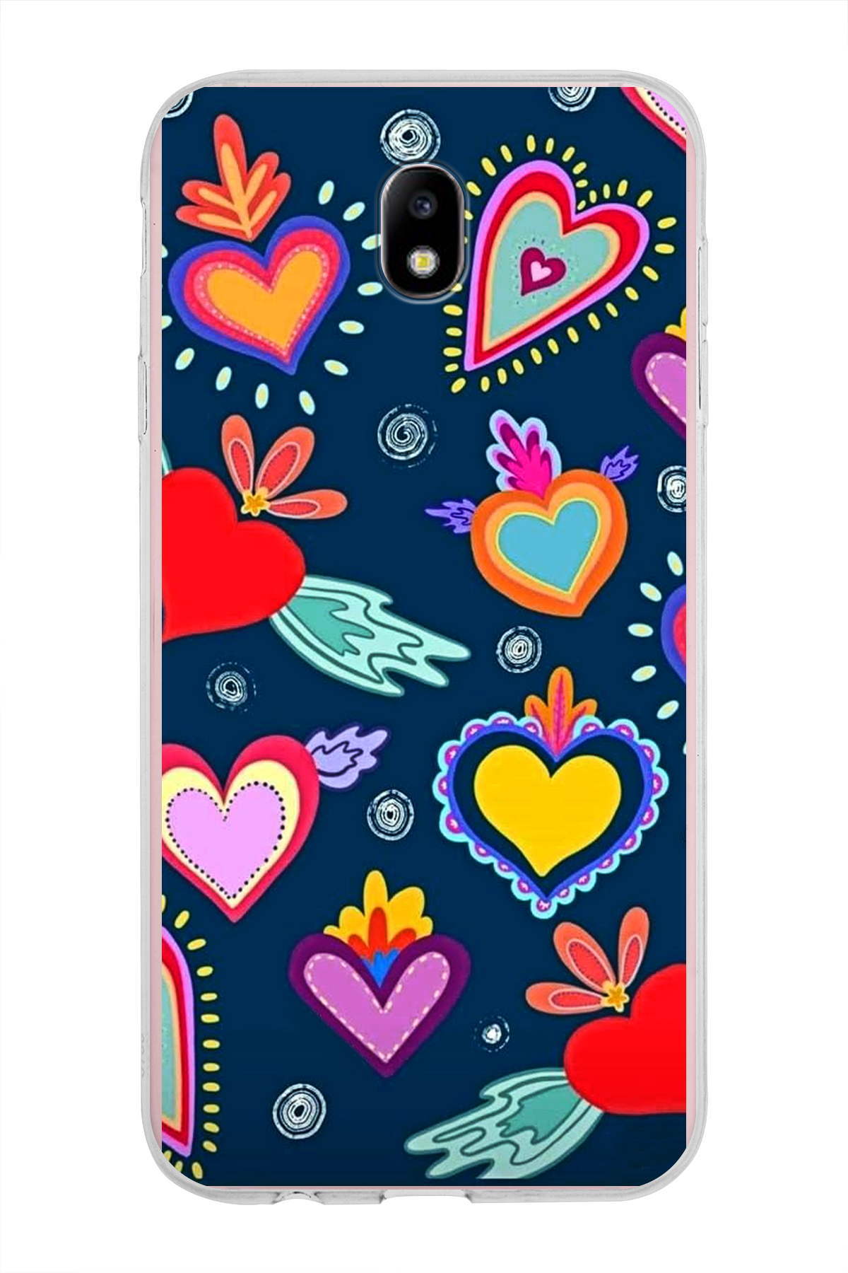 Samsung Galaxy J7 Pro ile Uyumlu 1mm Slim Fit Retro Colors 3 Baskılı Şeffaf Kılıf