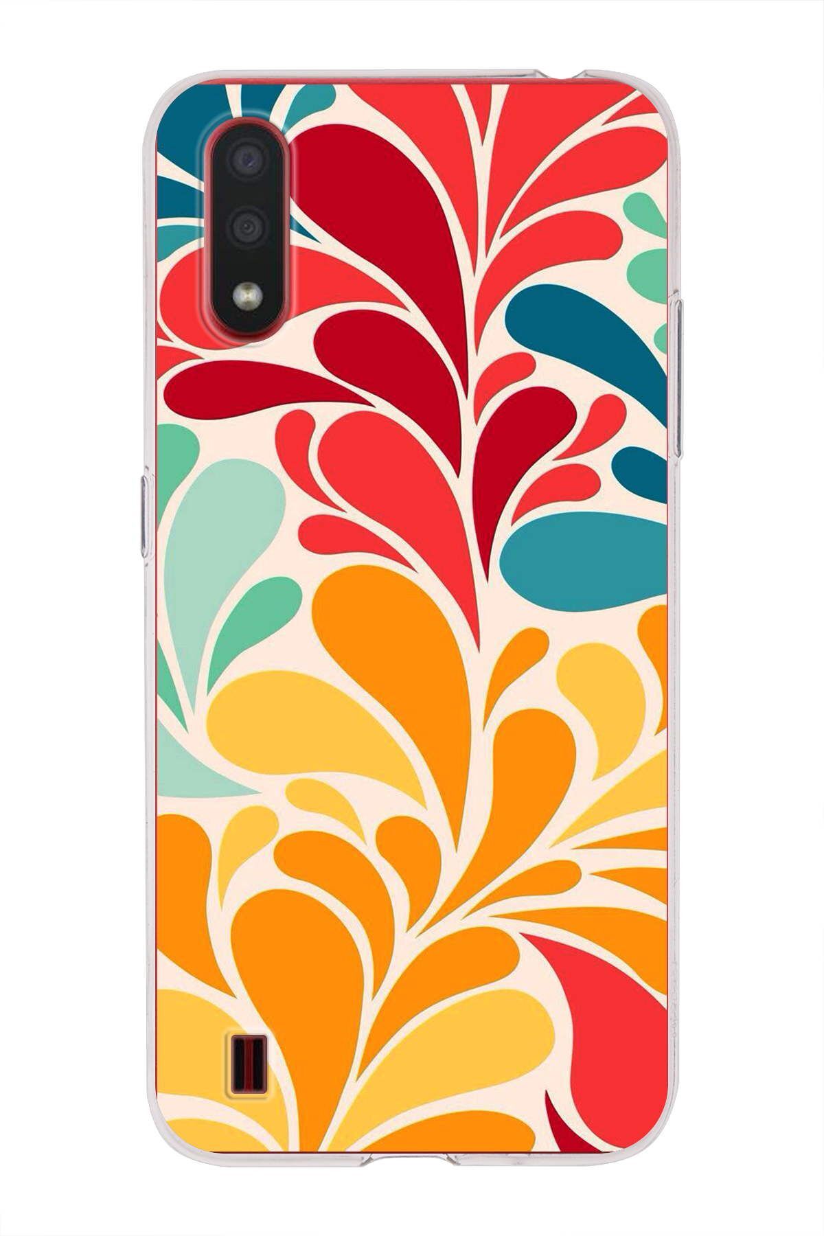 Samsung Galaxy A01 ile Uyumlu 1mm Slim Fit Retro Colors 5 Baskılı Şeffaf Kılıf