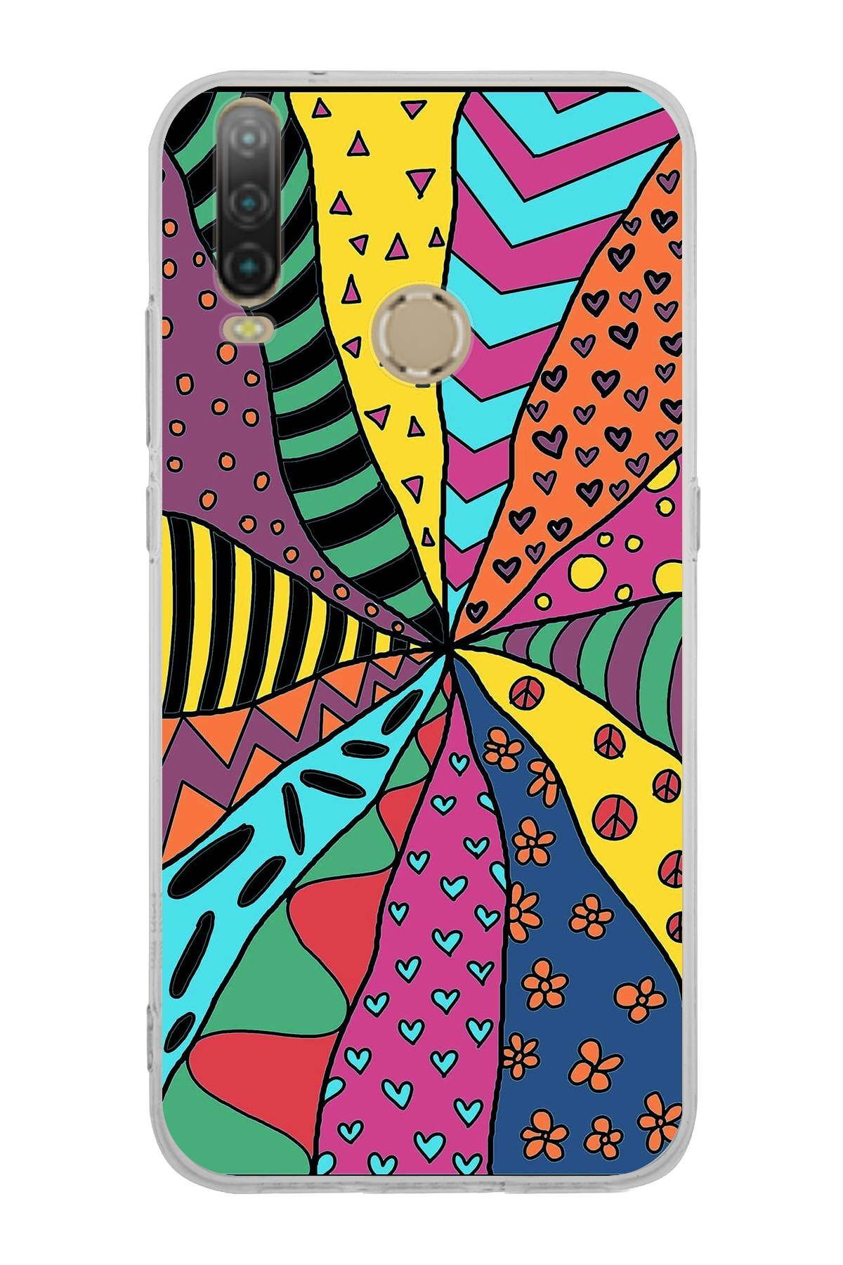 General Mobile GM 10 ile Uyumlu 1mm Slim Fit Retro Colors 4 Baskılı Şeffaf Kılıf