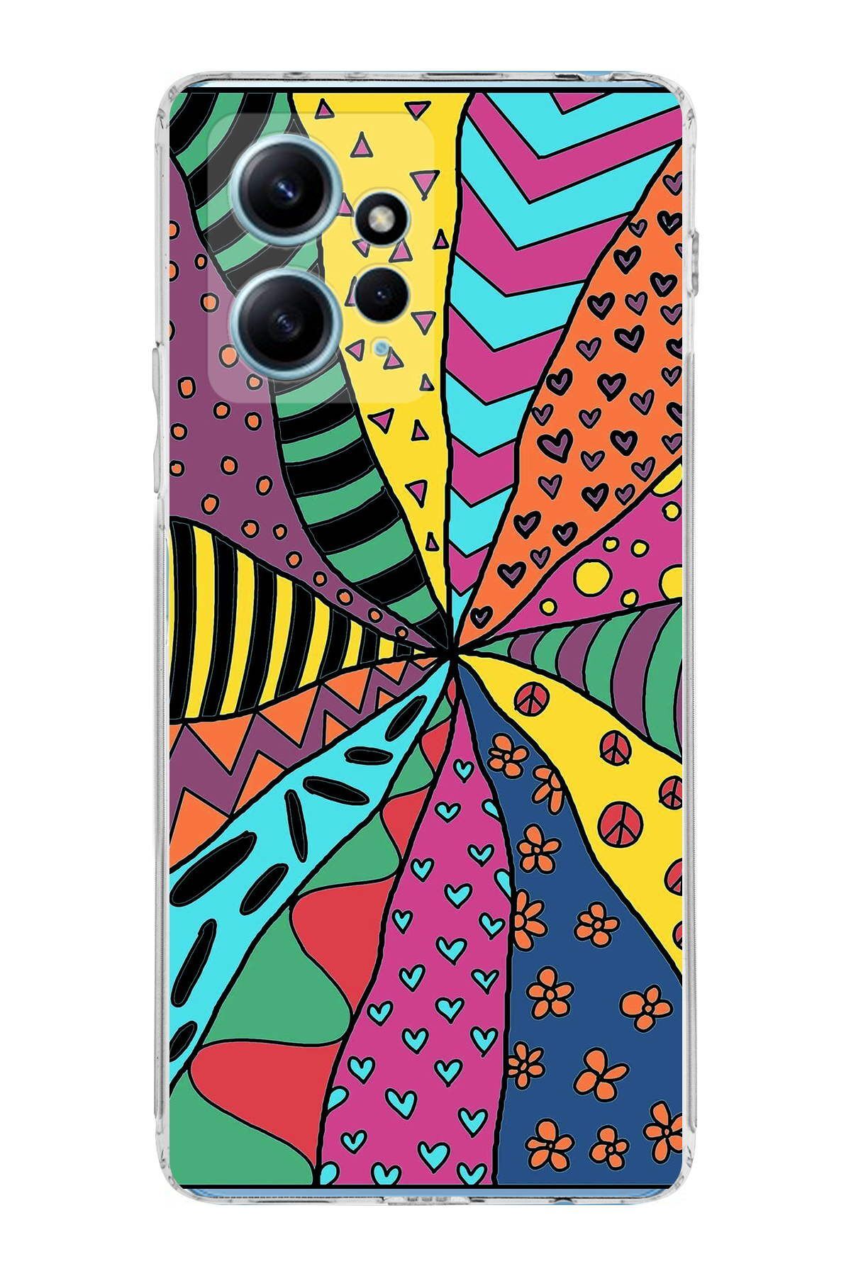 Xiaomi Redmi Note 12 4G ile Uyumlu 1mm Slim Fit Retro Colors 4 Baskılı Şeffaf Kılıf