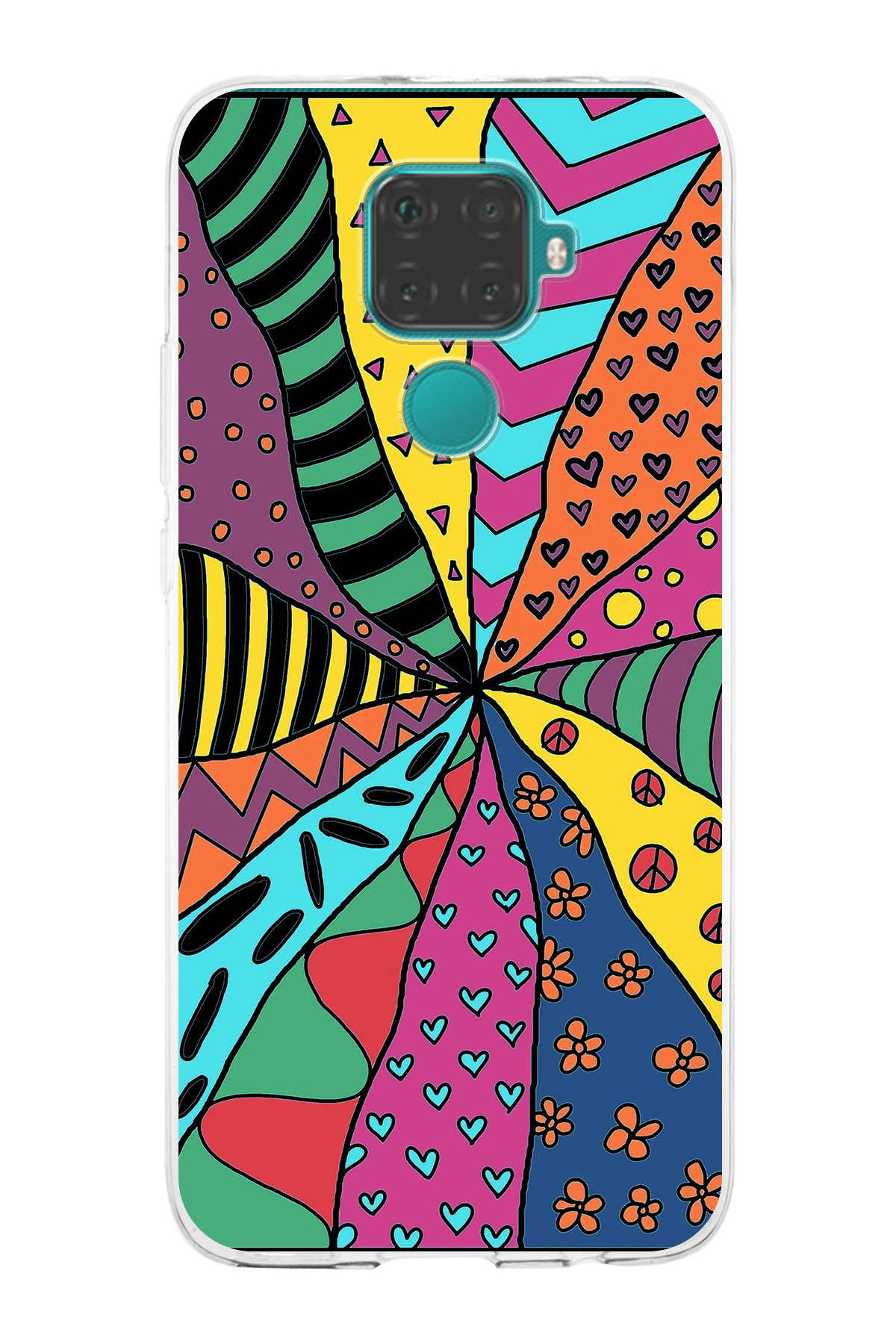 Huawei Mate 30 Lite ile Uyumlu 1mm Slim Fit Retro Colors 4 Baskılı Şeffaf Kılıf
