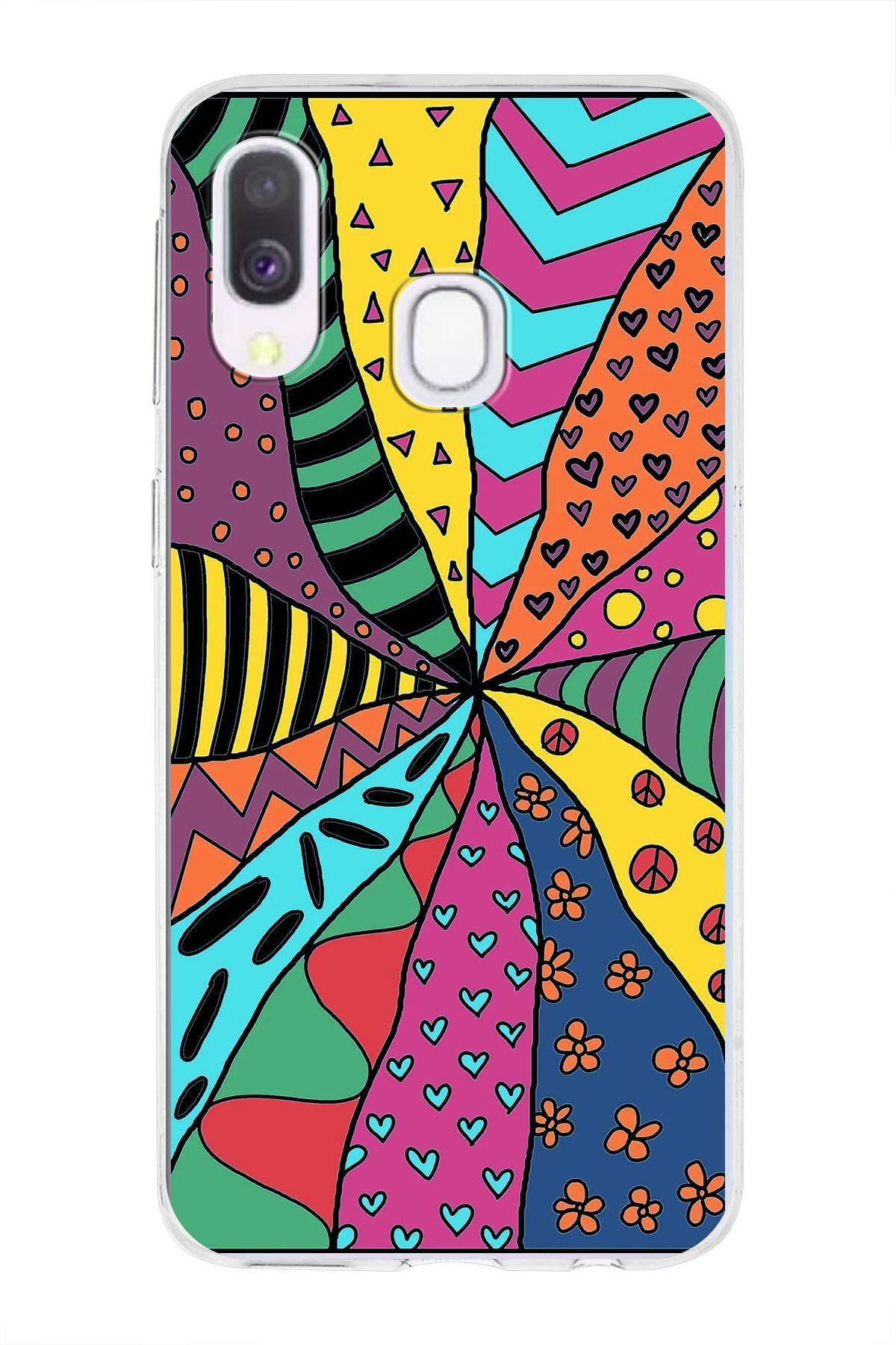 Samsung Galaxy A40 ile Uyumlu 1mm Slim Fit Retro Colors 4 Baskılı Şeffaf Kılıf