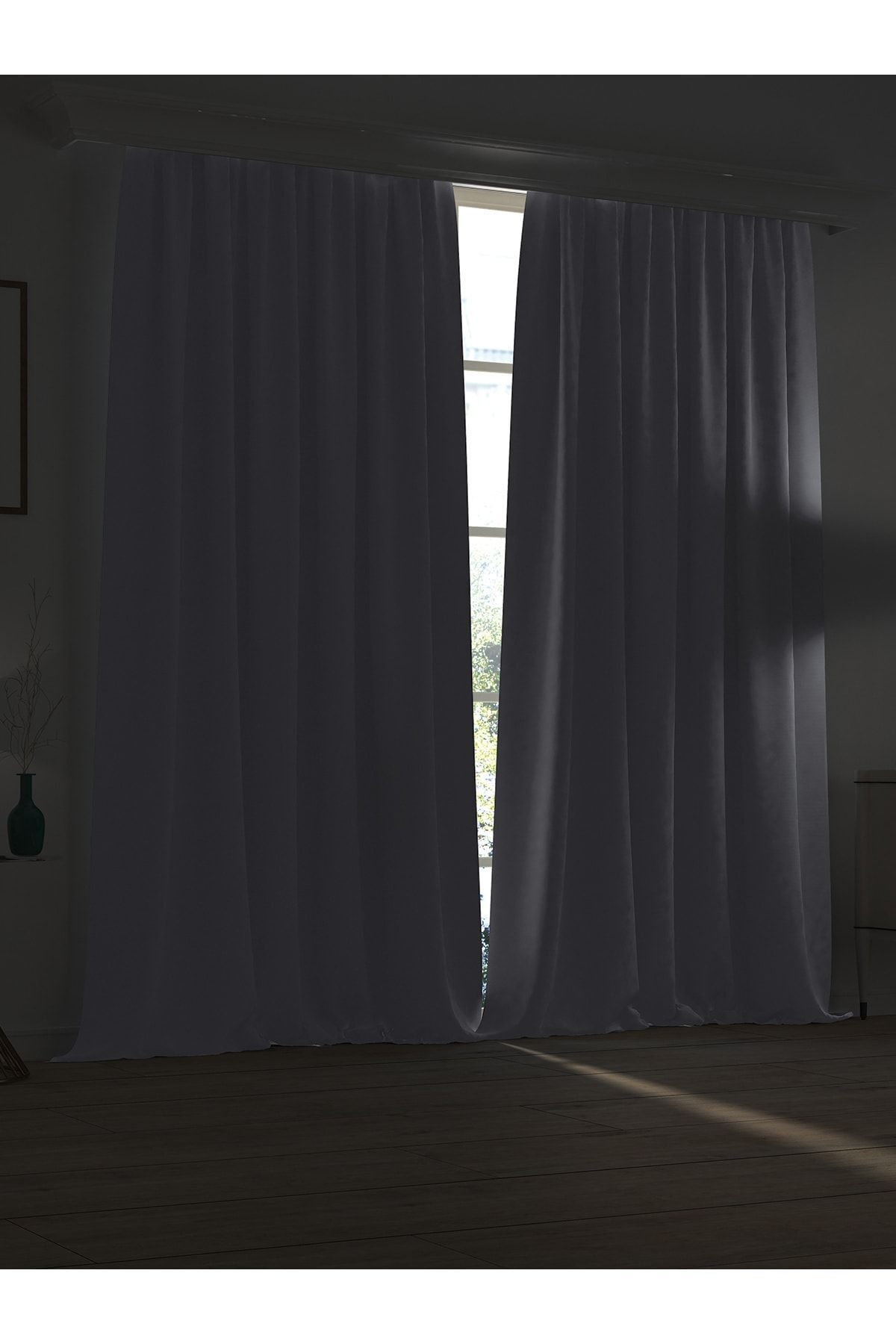 Demor Home-High Quality Gray Blackout Background Curtain Extrafor Drawstring Single Wing 2