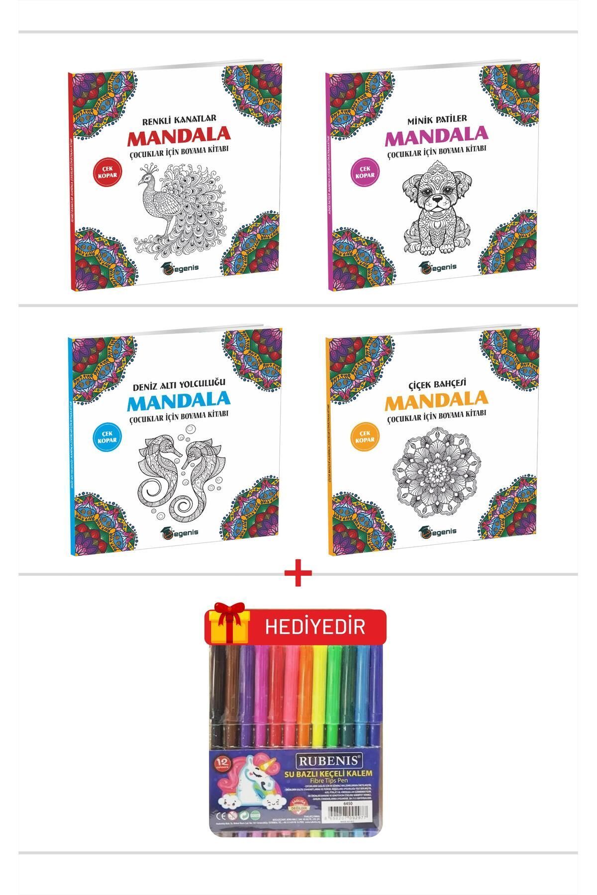 Egenis Çocuklar İçin 4'lü Mandala Boyama Seti (4 Kitap)+12'li Keçeli Kalem Hediyeli