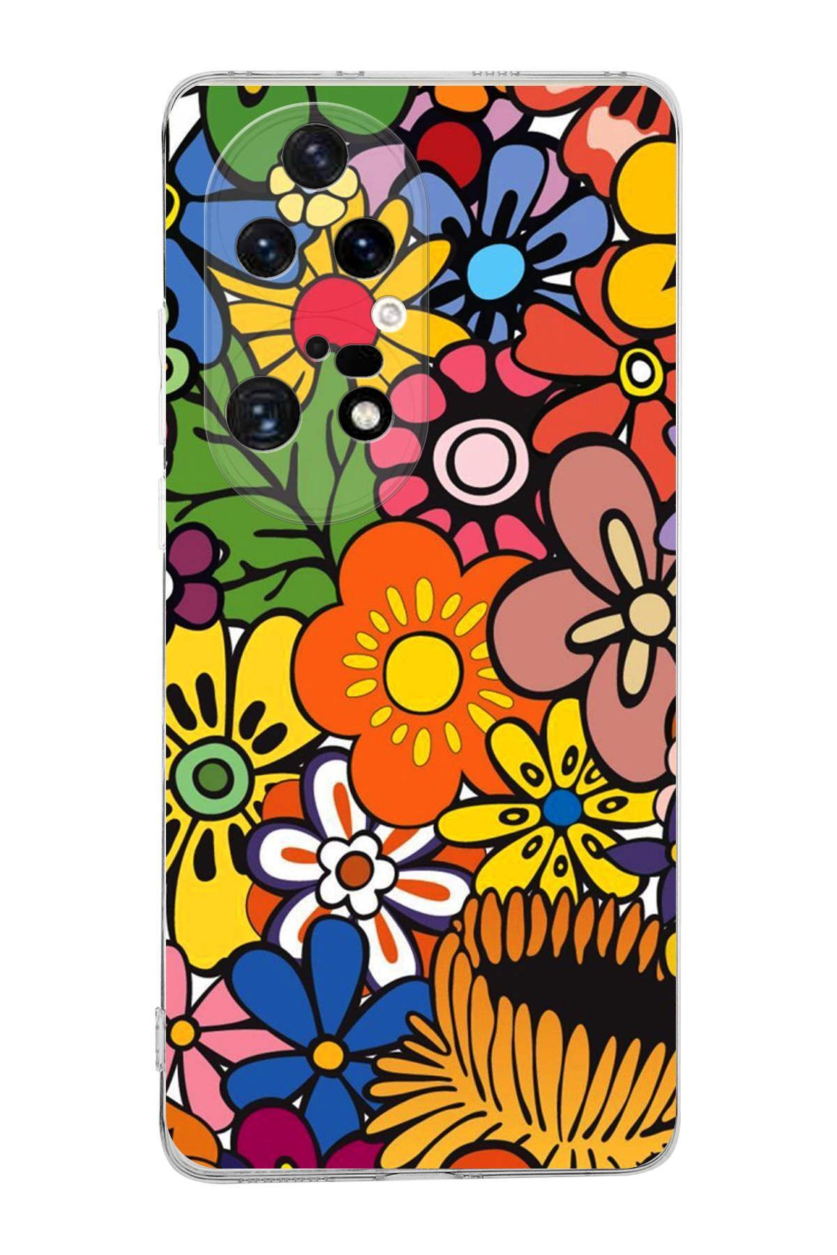 Huawei P50 Pro ile Uyumlu 1mm Slim Fit Retro Colors 2 Baskılı Şeffaf Kılıf